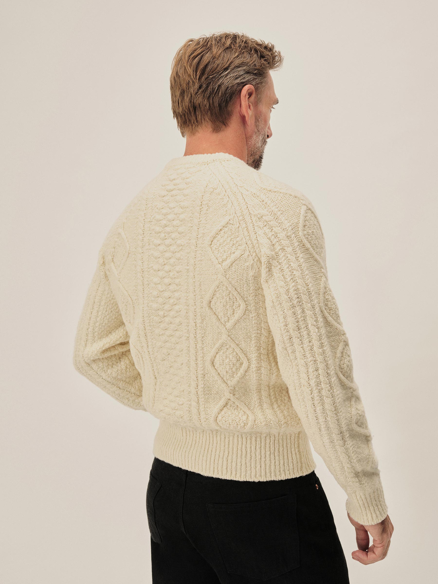 Ivory Seastack Wool Tweed Cable Crew - Image 6