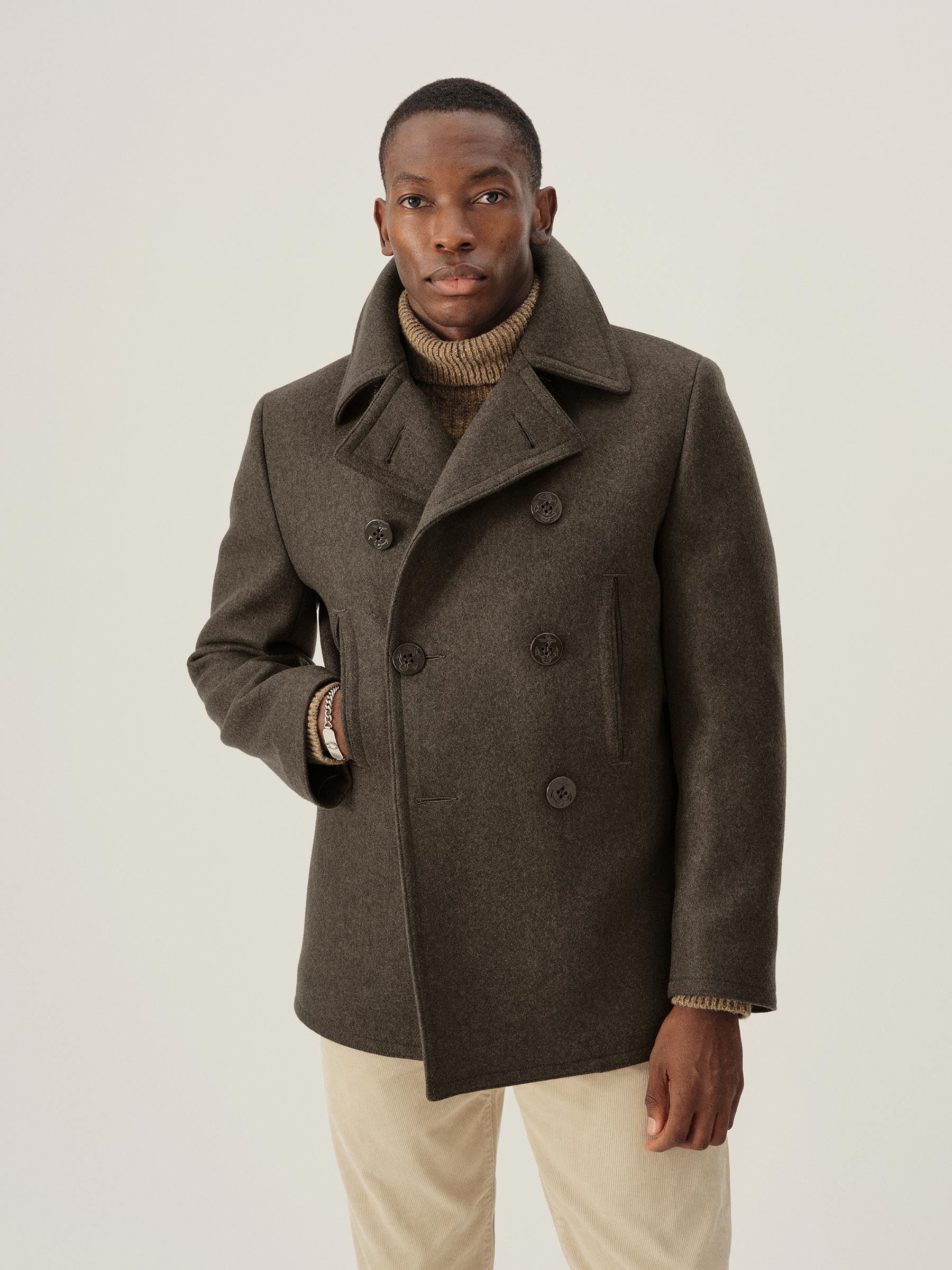 Heather Moss Italian Melton Admiral Peacoat - Image 3