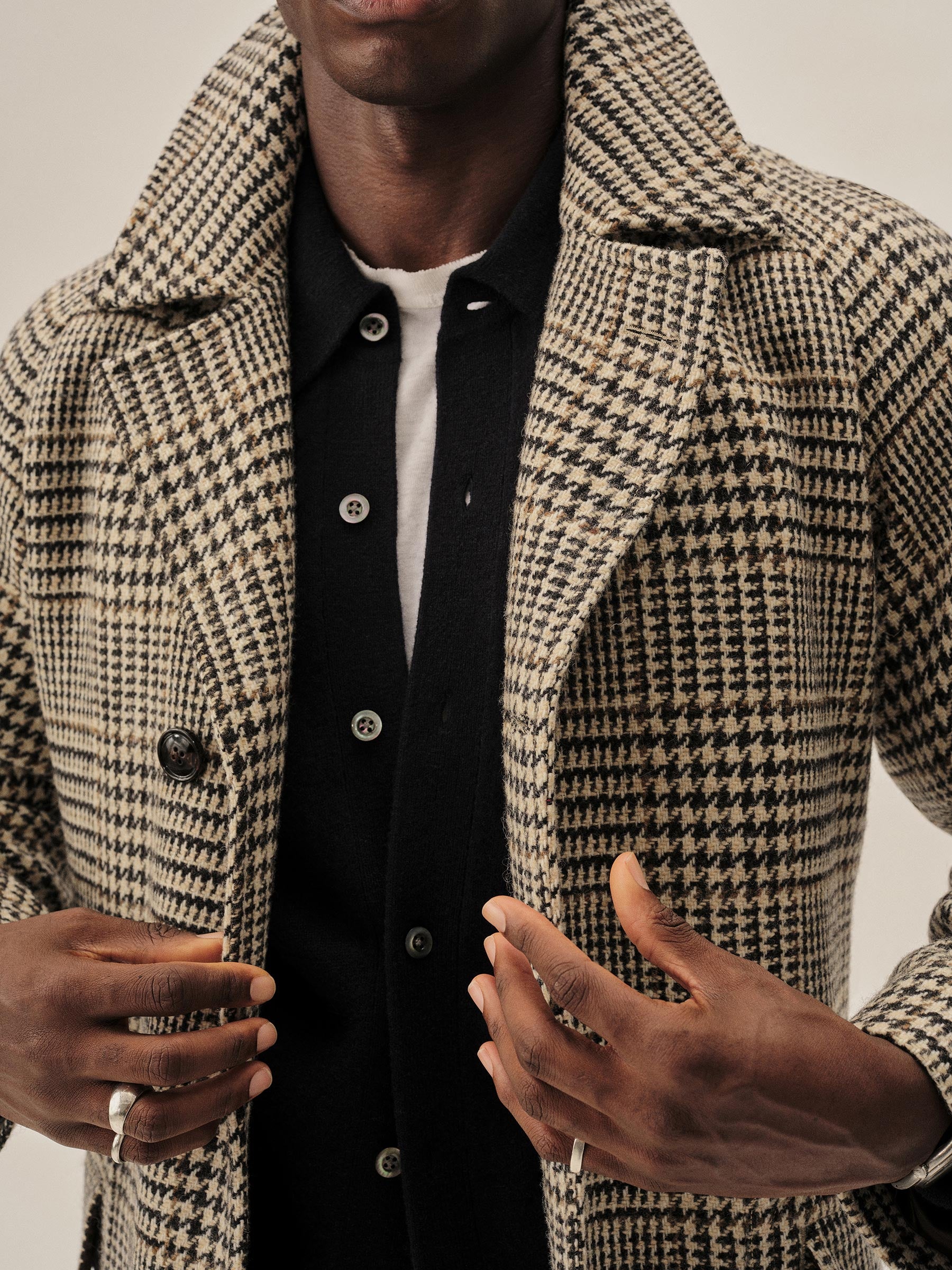 Natural / Black Glen Plaid Donegal Tweed Balmacaan - Image 4
