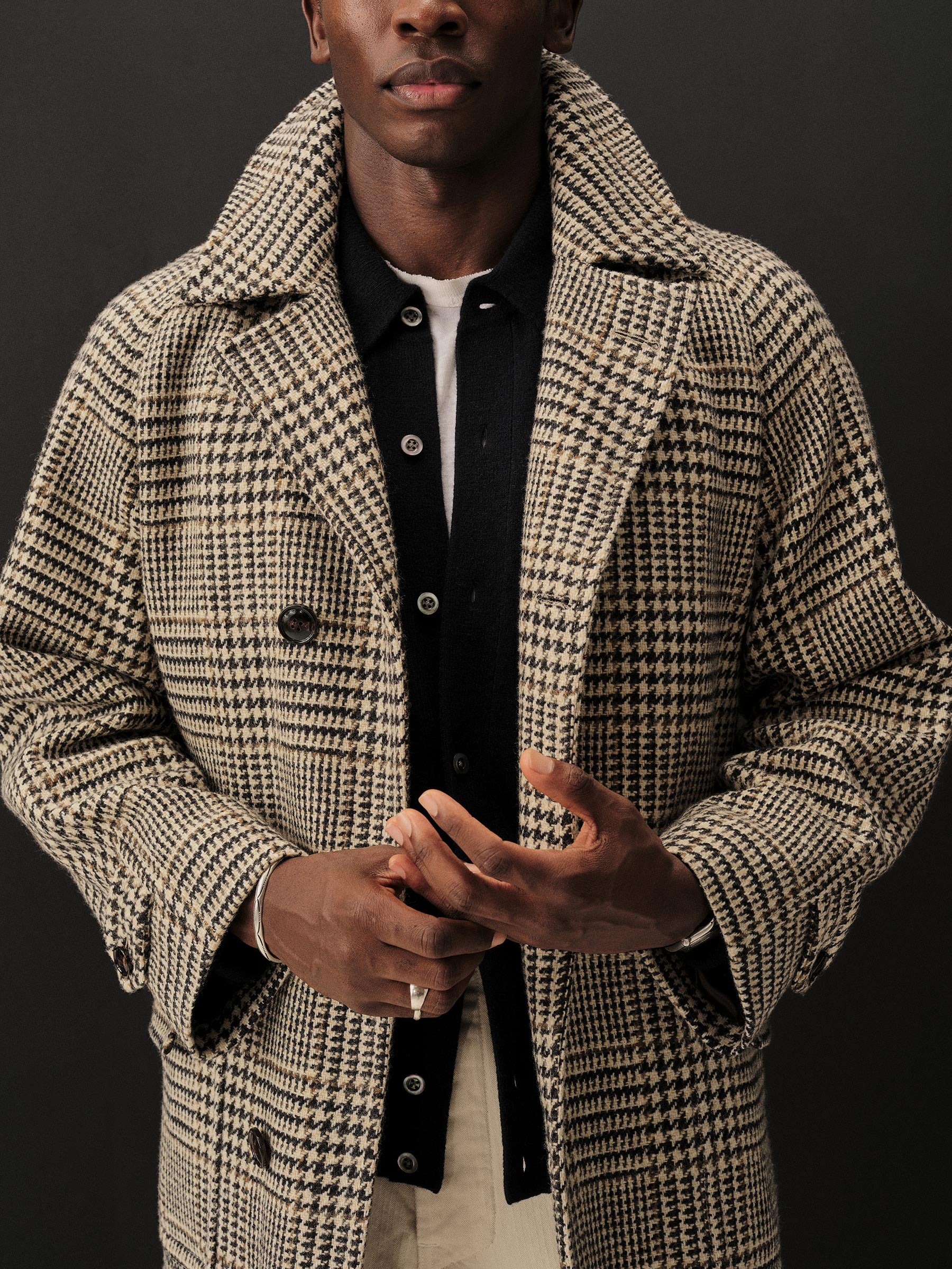 Natural / Black Glen Plaid Donegal Tweed Balmacaan - Image 9