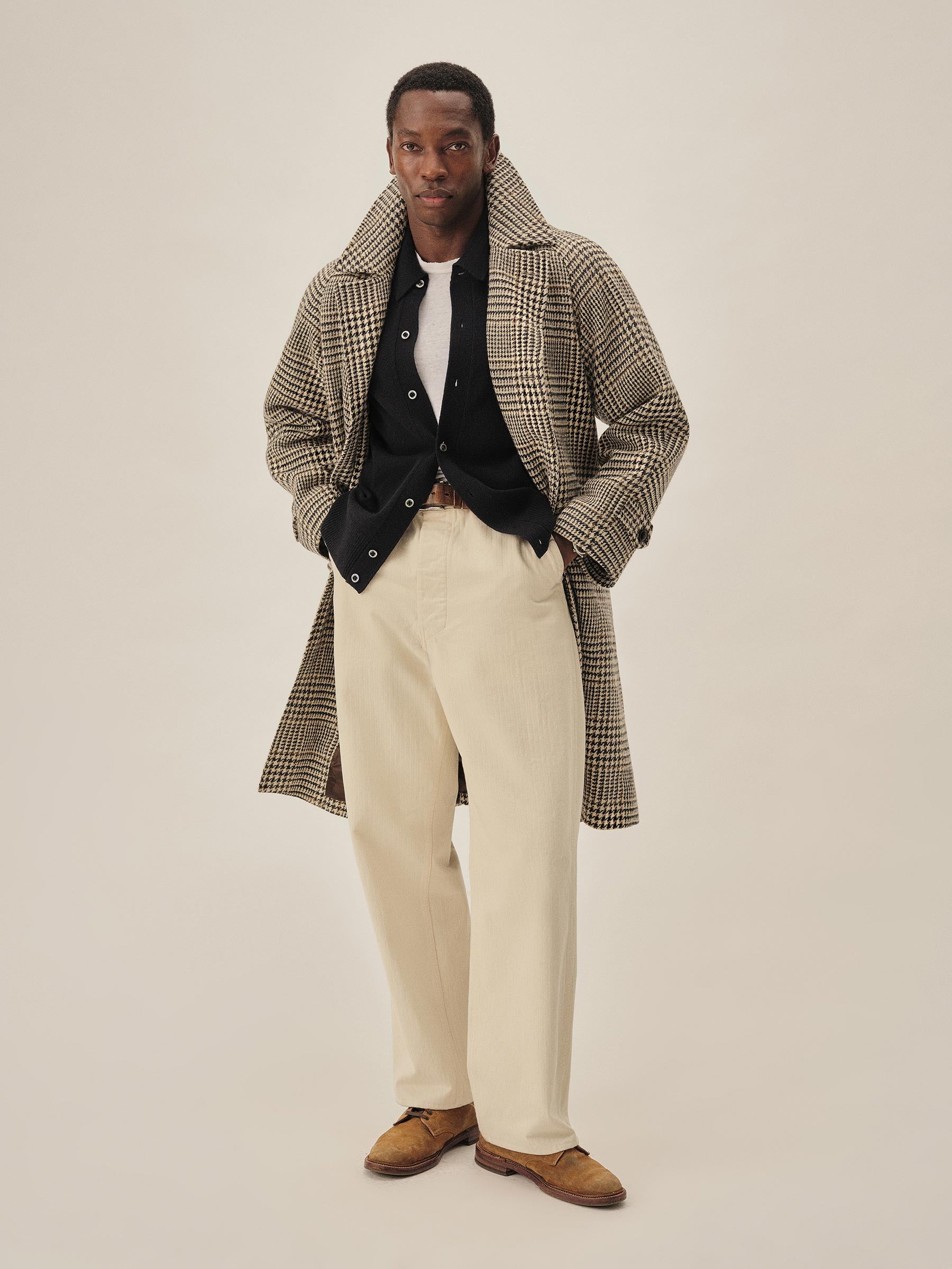 Natural / Black Glen Plaid Donegal Tweed Balmacaan - Image 3