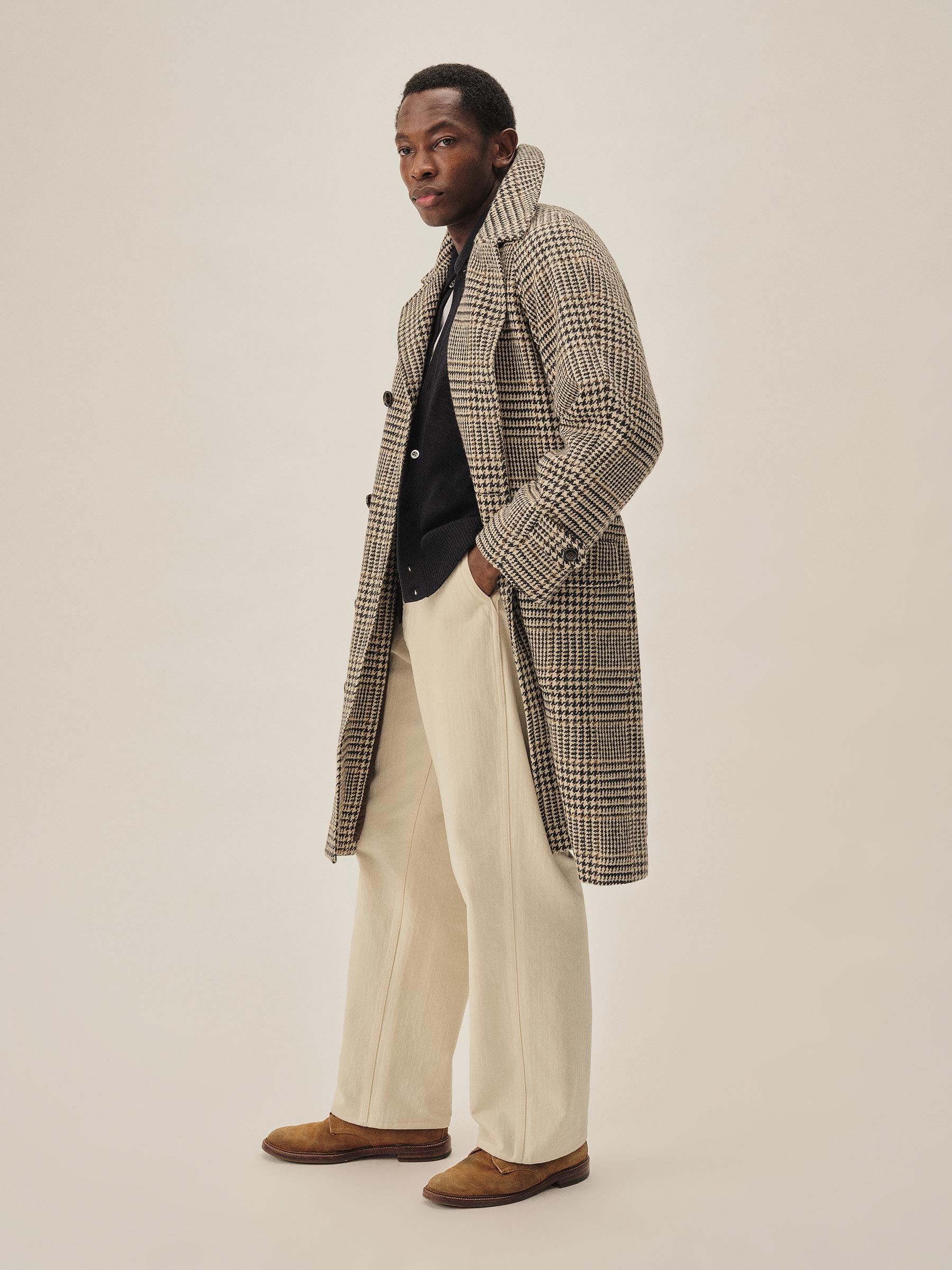 Natural / Black Glen Plaid Donegal Tweed Balmacaan - Image 6