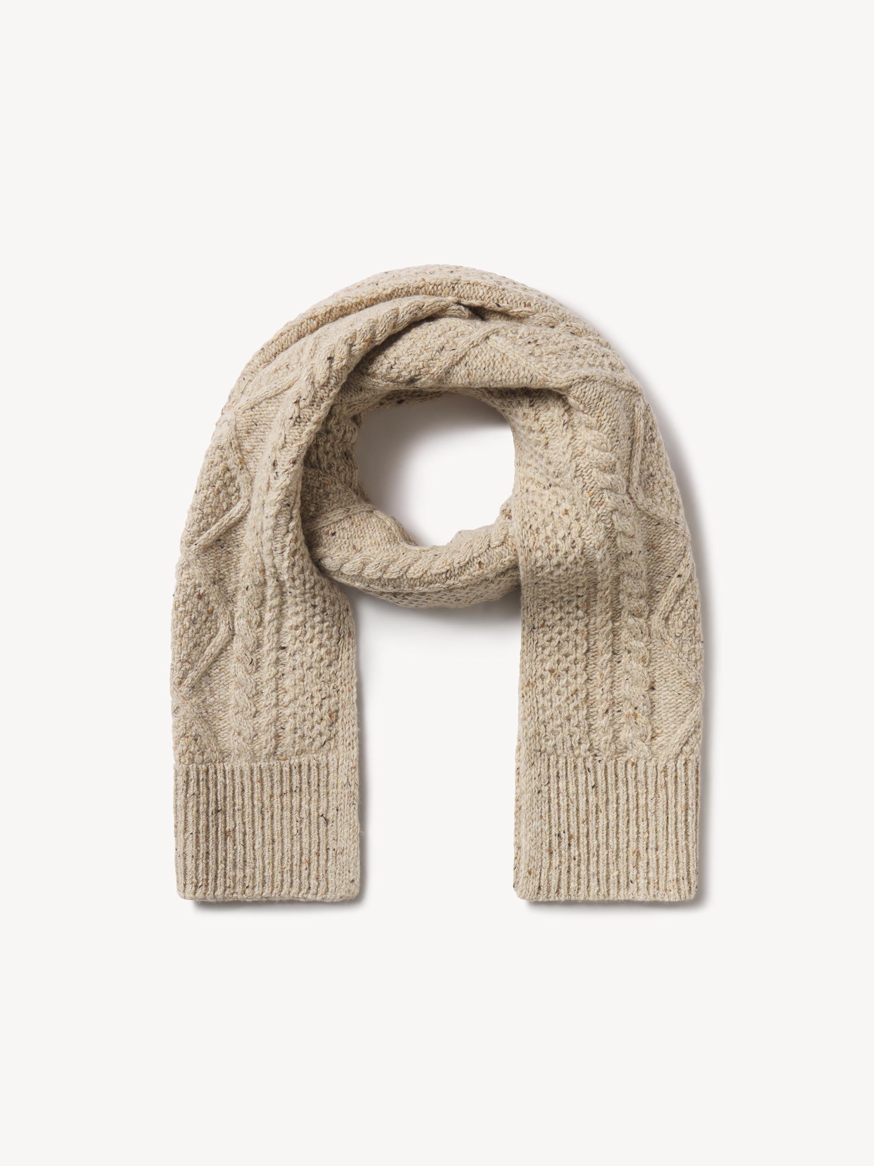 Heather Flax Seastack Wool Tweed Cable Scarf