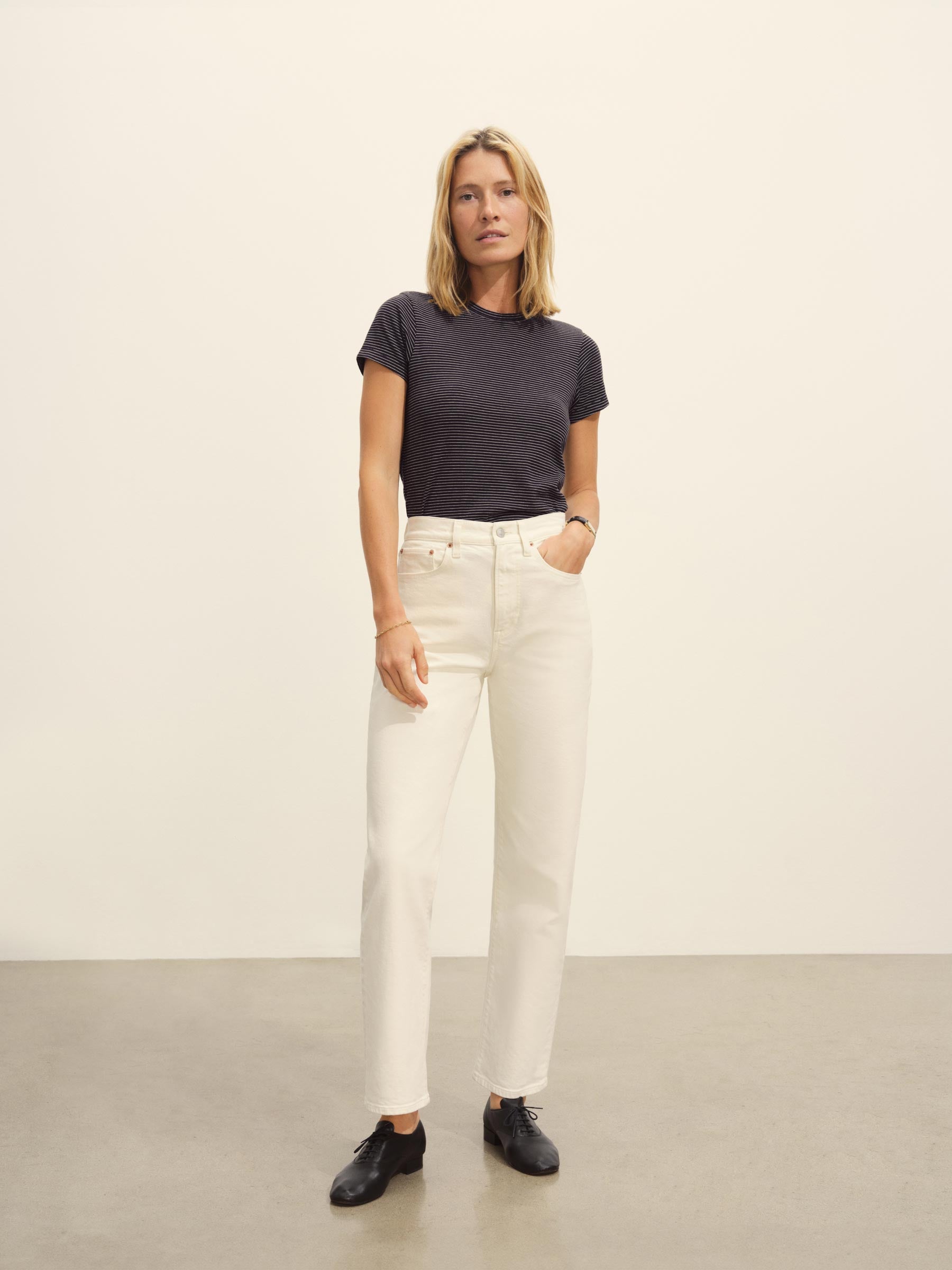 Navy/Natural Seaport Stripe Slim Crew - Image 3