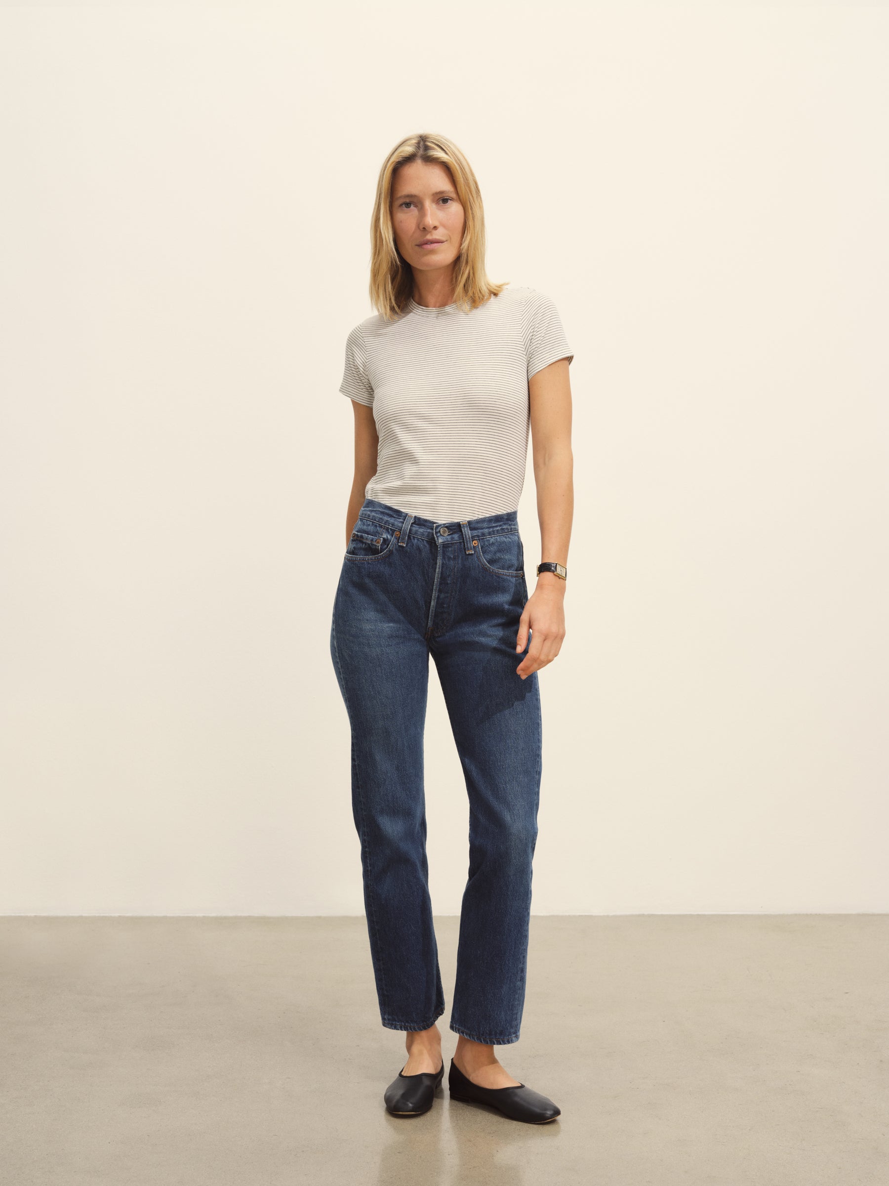 Natural/Black Seaport Stripe Slim Crew - Image 3