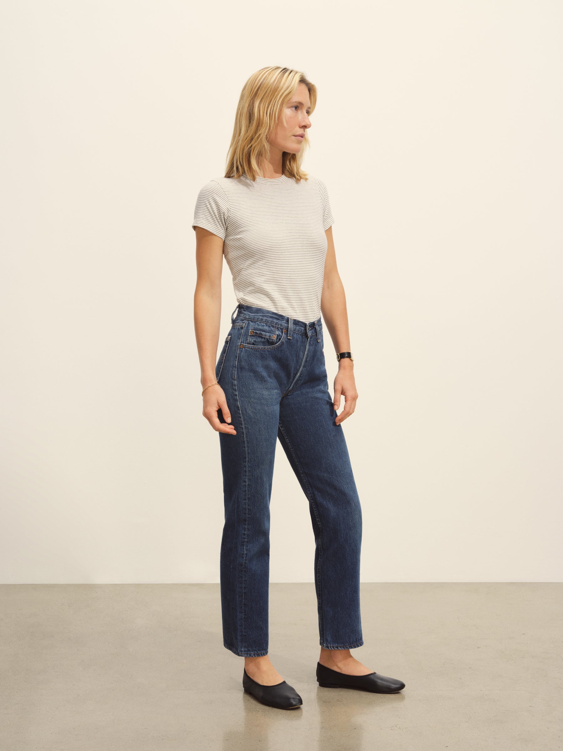 Natural/Black Seaport Stripe Slim Crew - Image 5