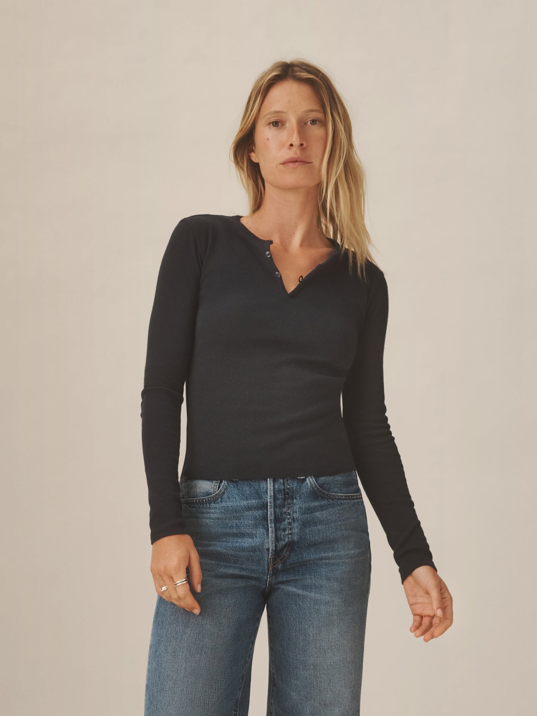 Dark Navy Heirloom Rib L/S Henley - Image 3