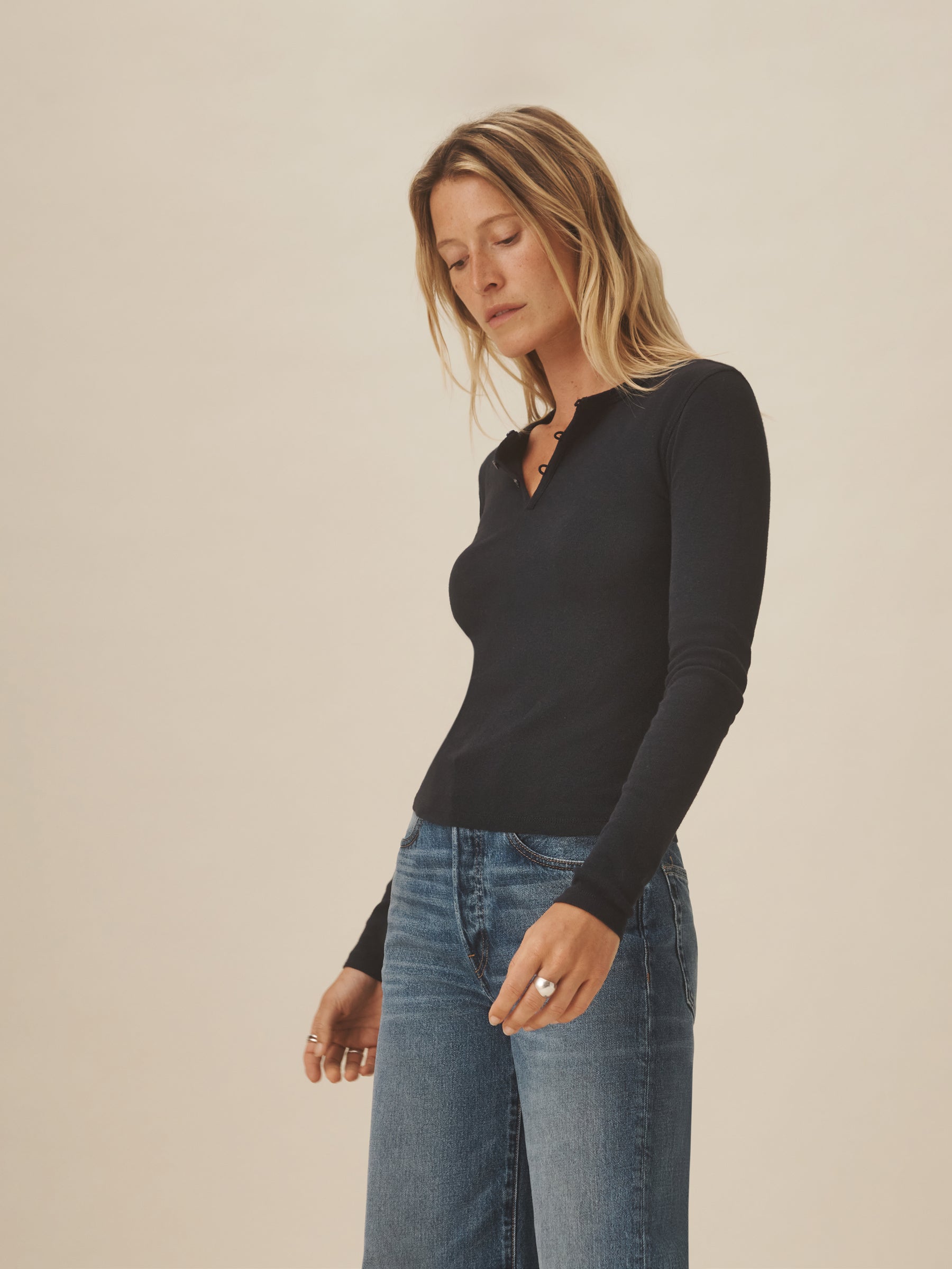 Dark Navy Heirloom Rib L/S Henley - Image 4