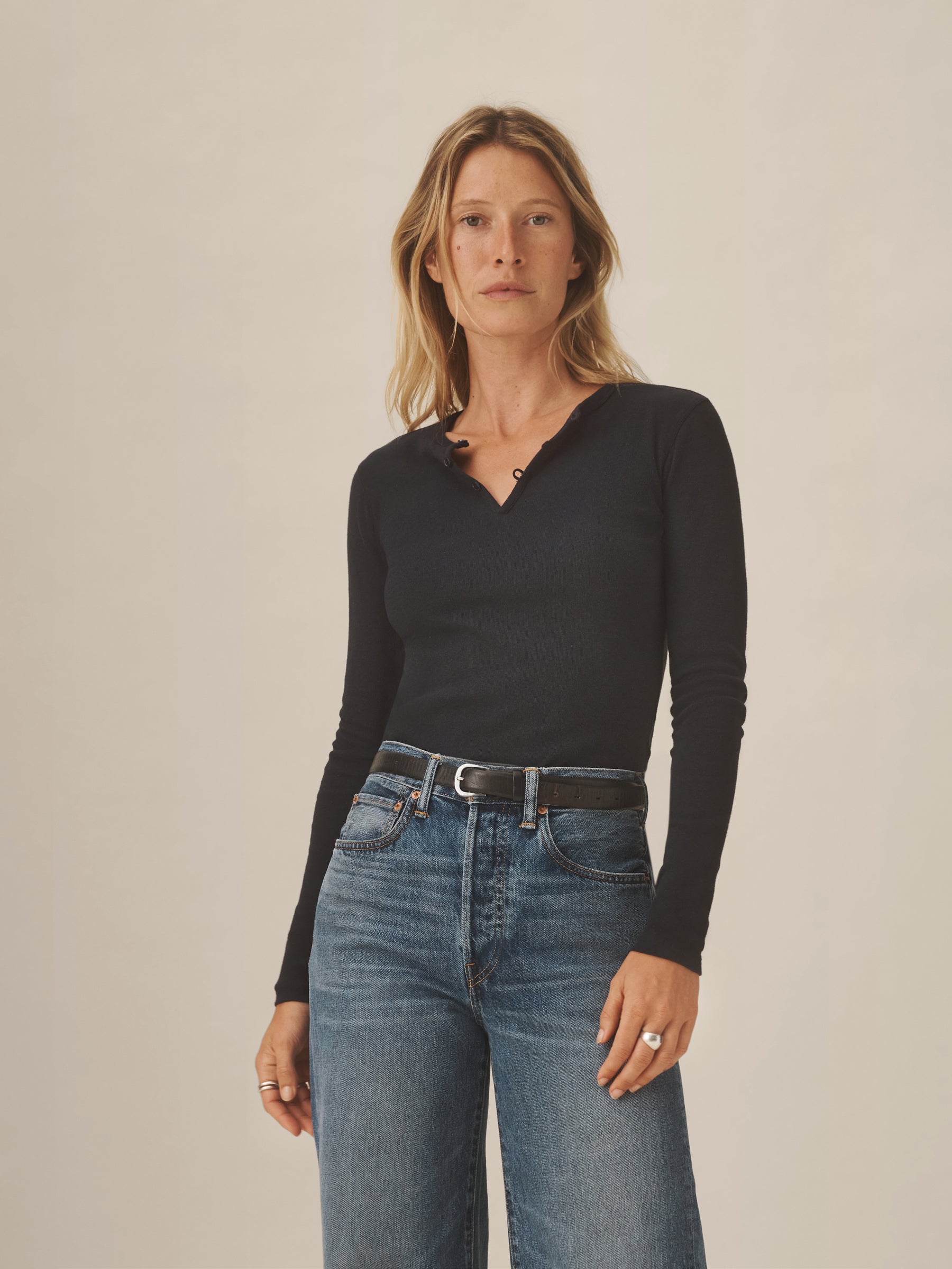 Alternative view of Dark Navy Heirloom Rib L/S Henley