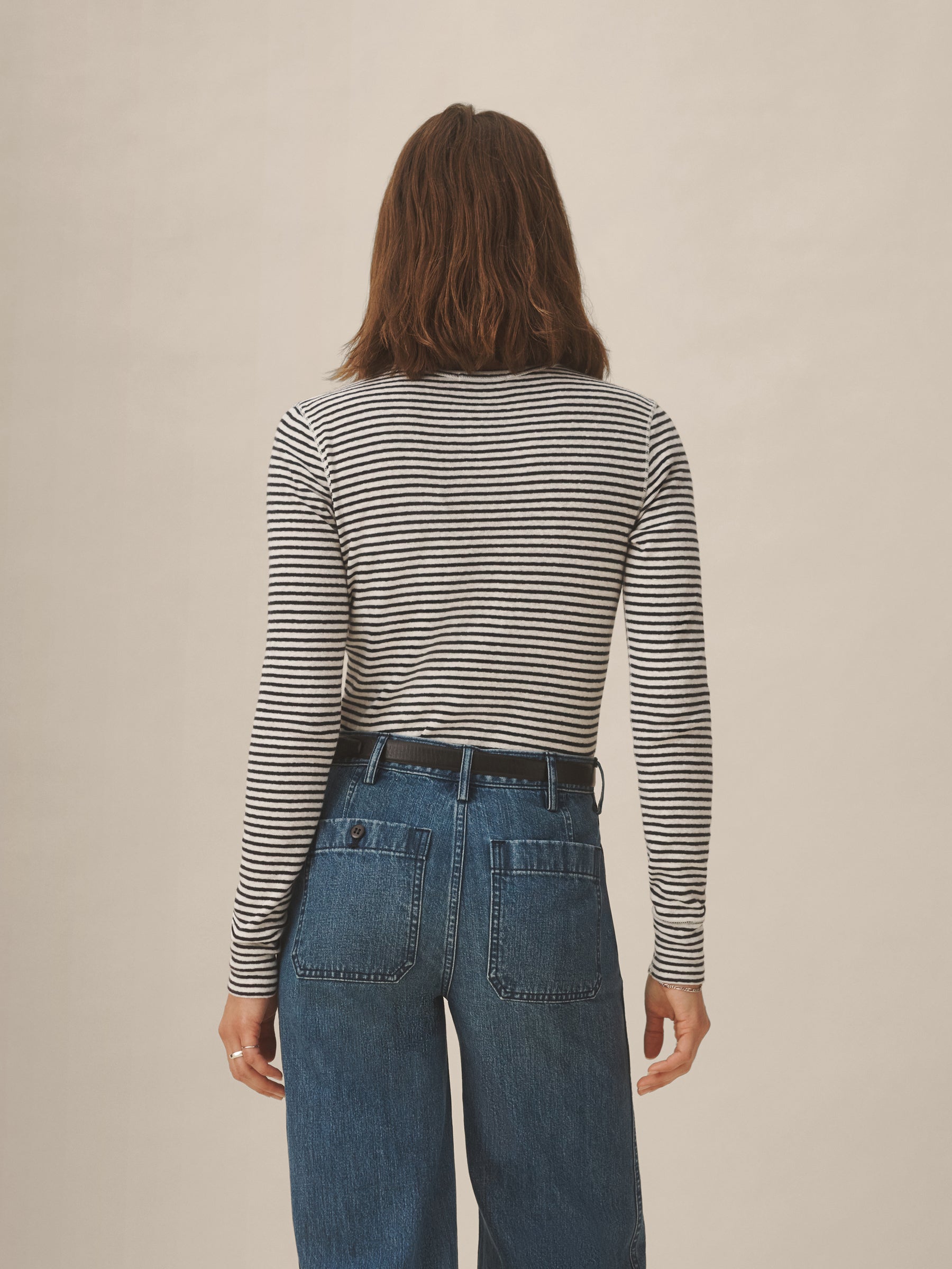 Natural / Navy Stripe Heirloom Rib L/S Crew - Image 4