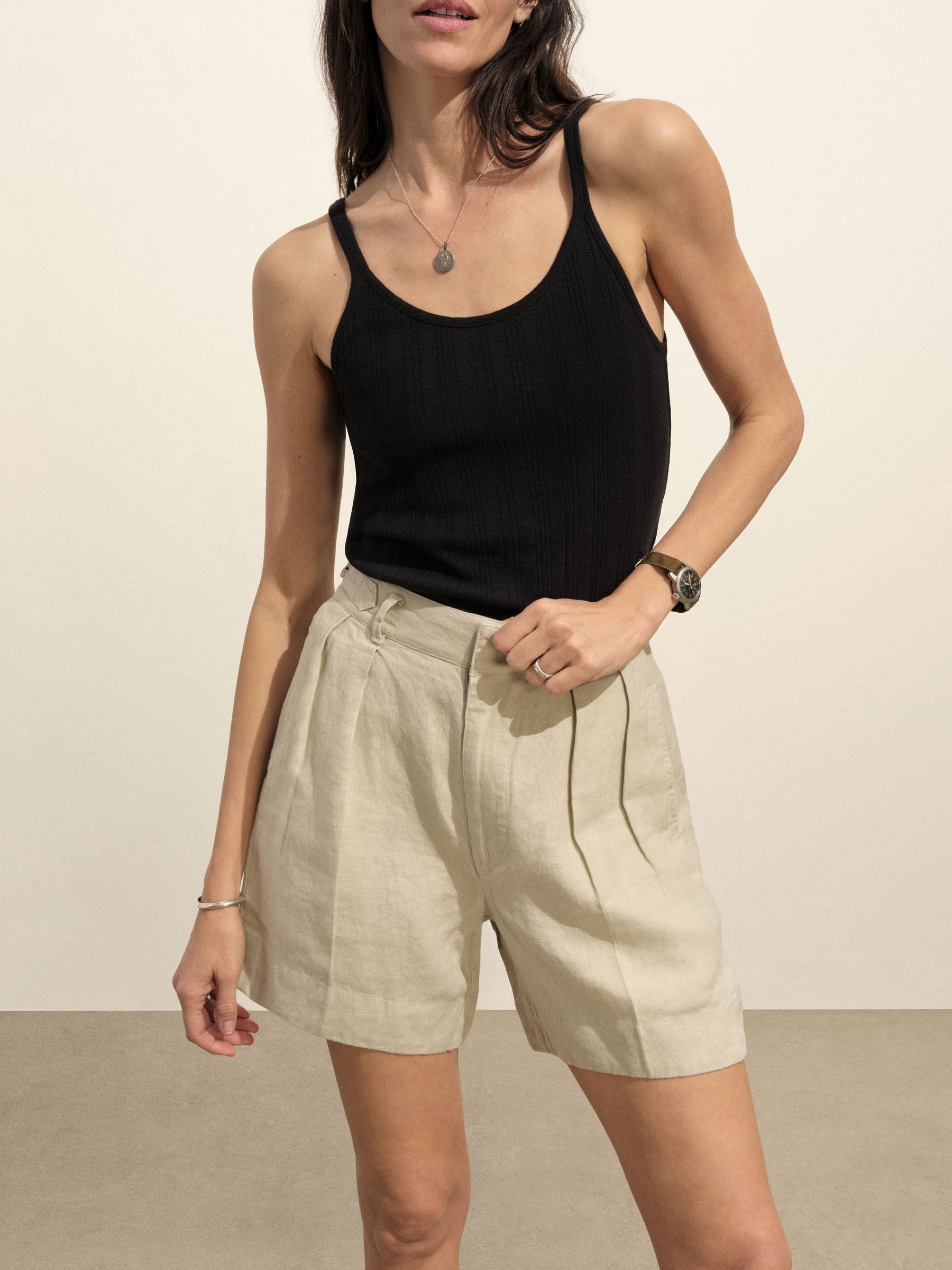 Soft Sand Riviera Linen Pleated Short - Image 3