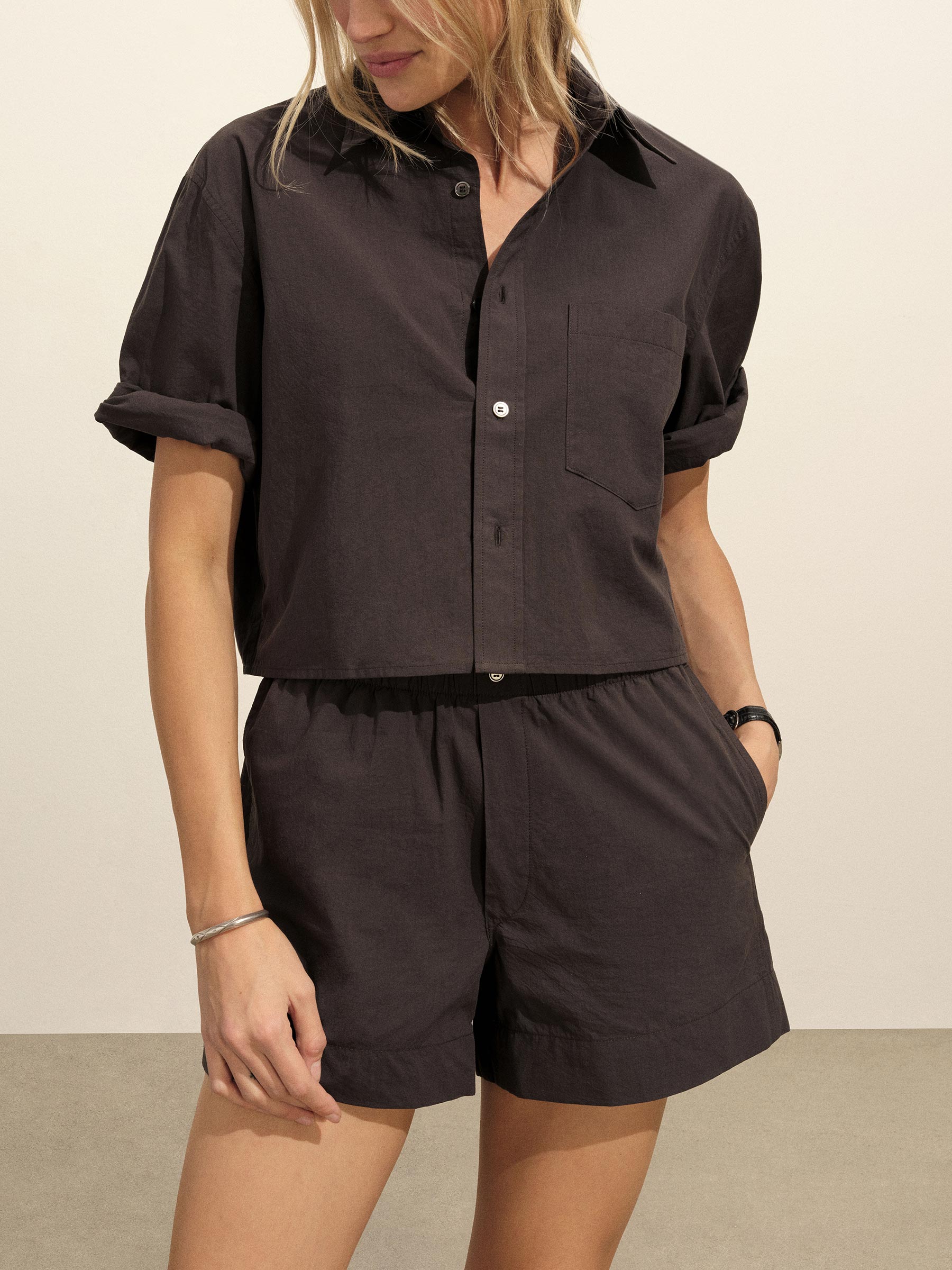 Alternative view of Washed Black Mainstay Cotton Cut-Off Short Sleeve Button Down