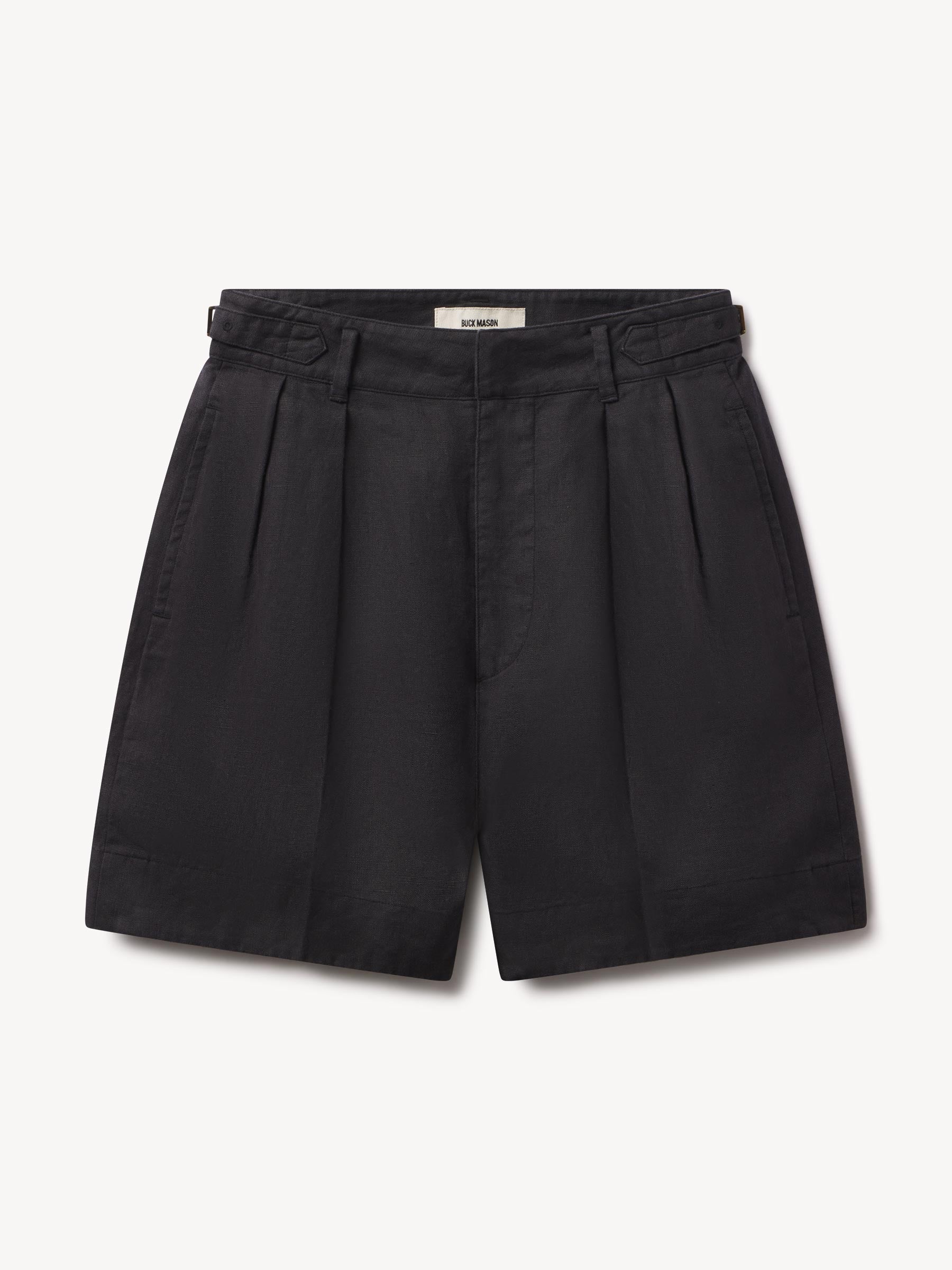 Black Riviera Linen Pleated Short