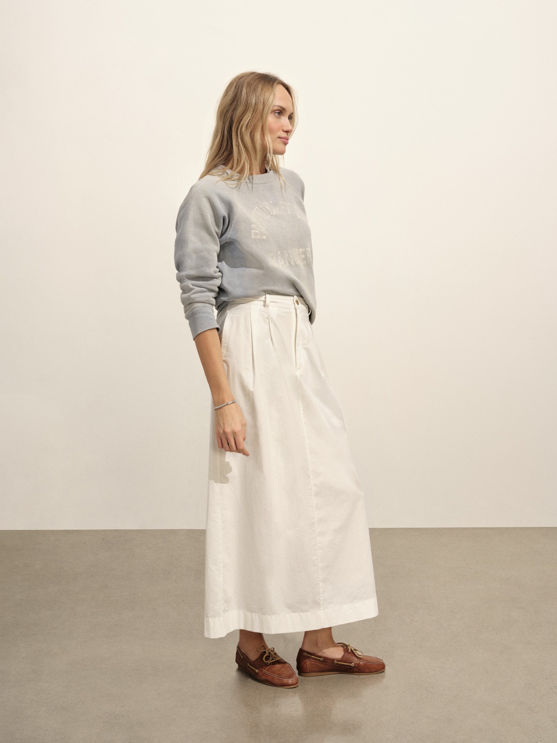 White Paperweight Poplin Pleated Skirt - Image 4