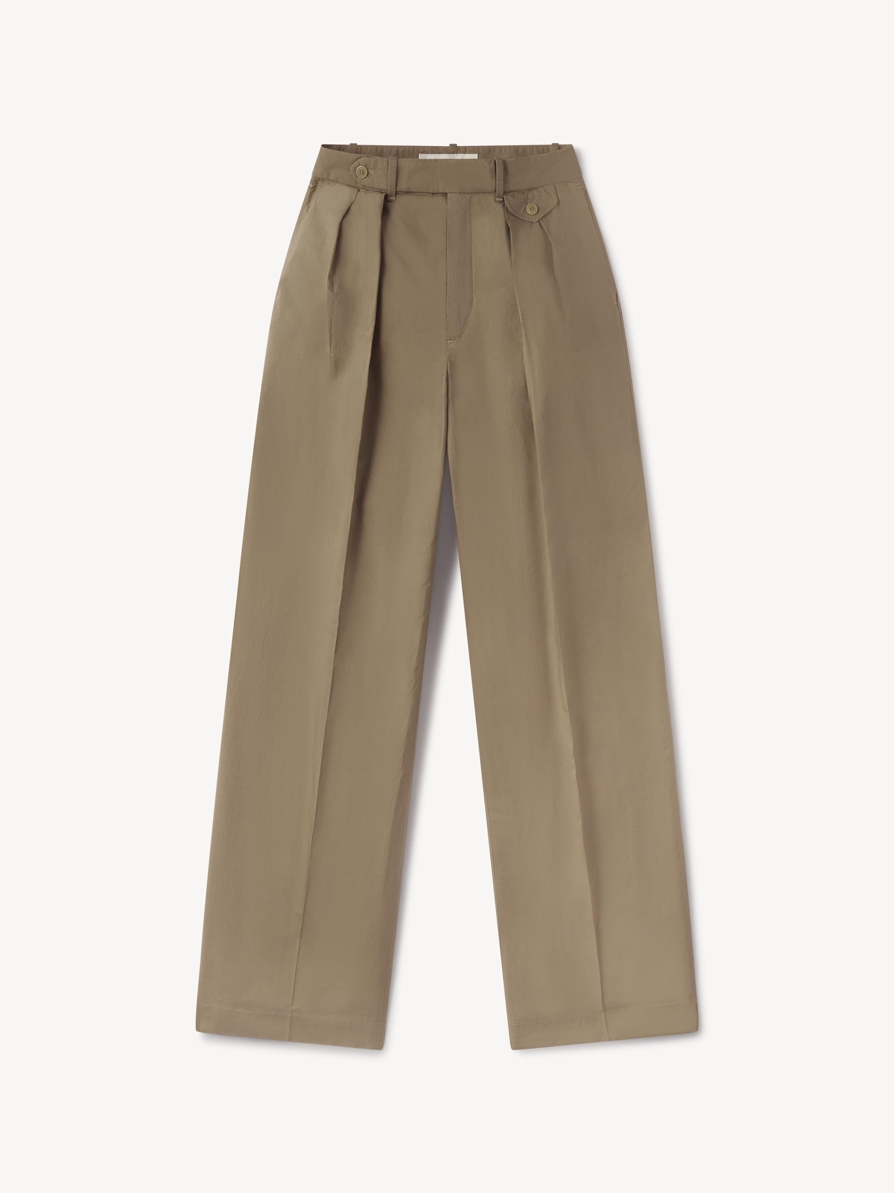 Washed Khaki Paperweight Poplin Pleated Trouser