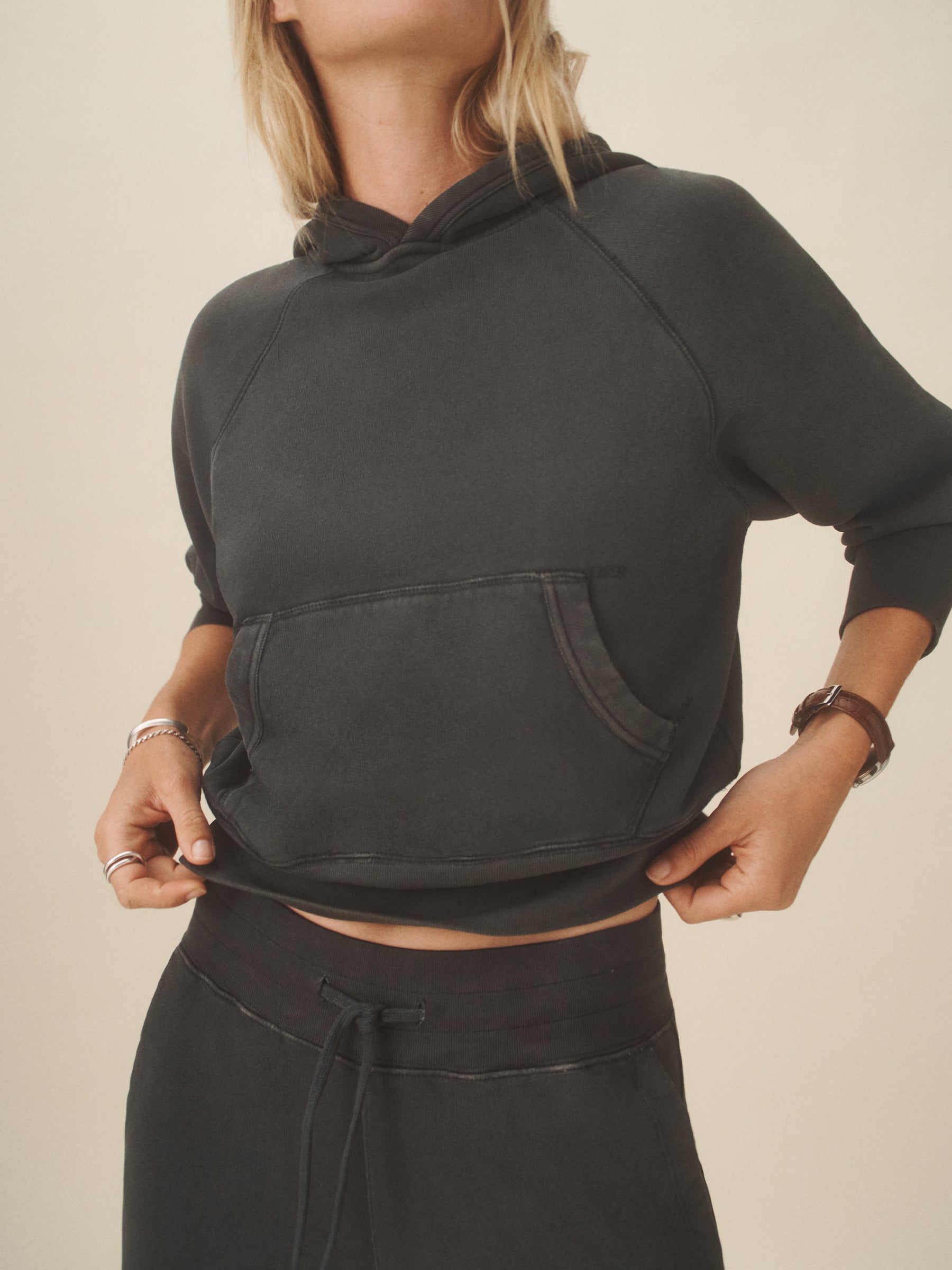 Soft Black Venice Wash Vintage Interloop Shrunken Hoodie - Image 3