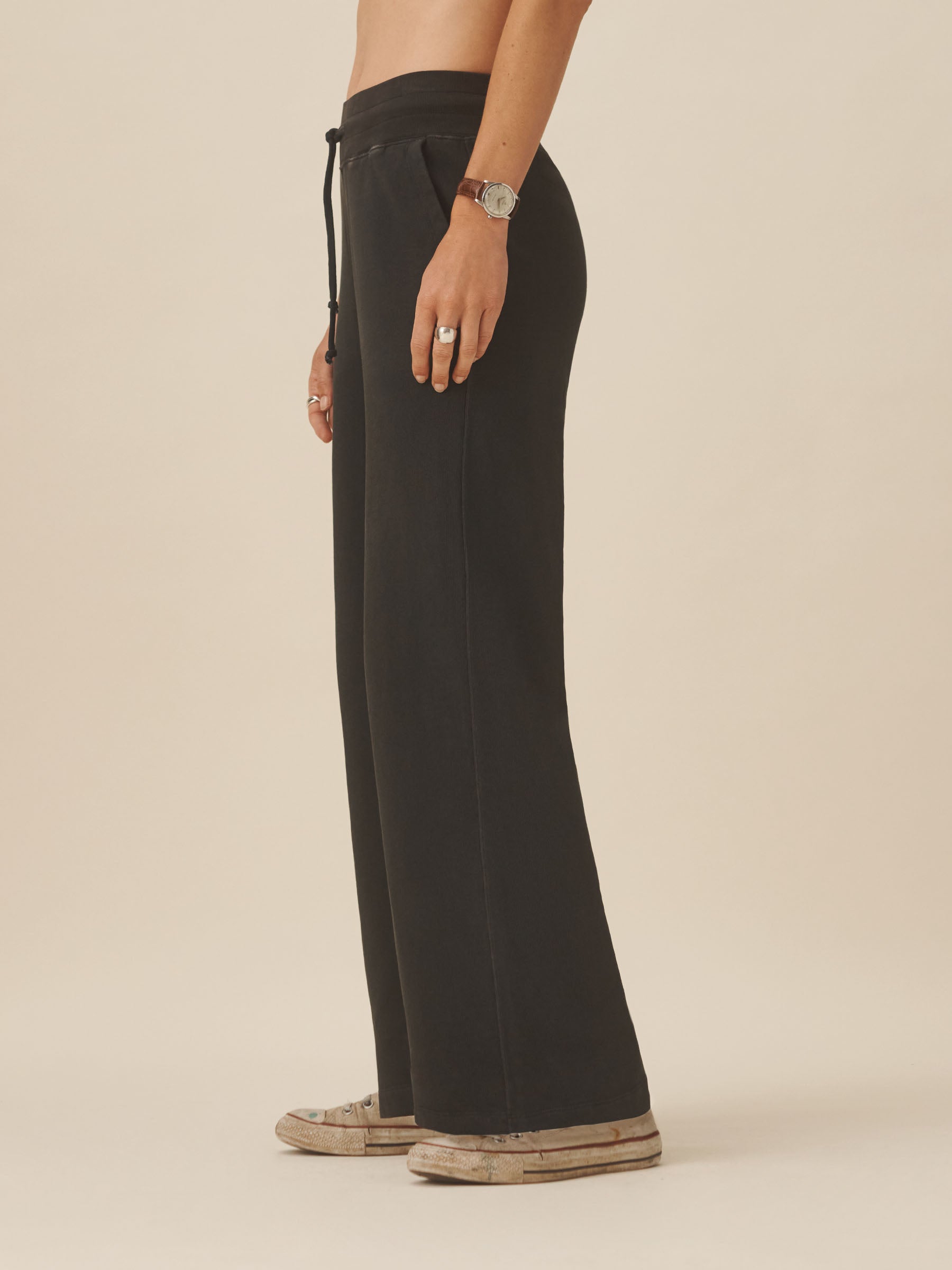 Soft Black Venice Wash Vintage Interloop Wide Leg Sweatpant - Image 3