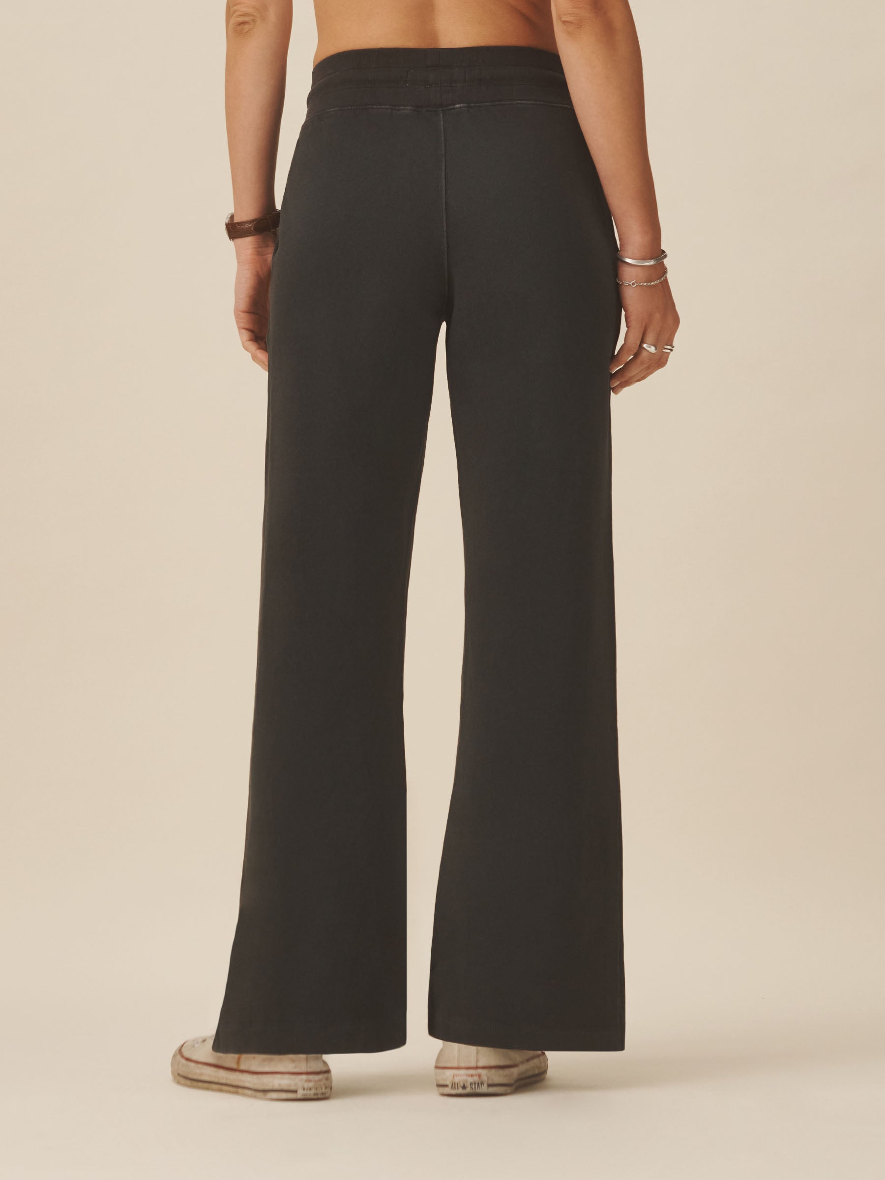 Soft Black Venice Wash Vintage Interloop Wide Leg Sweatpant - Image 4