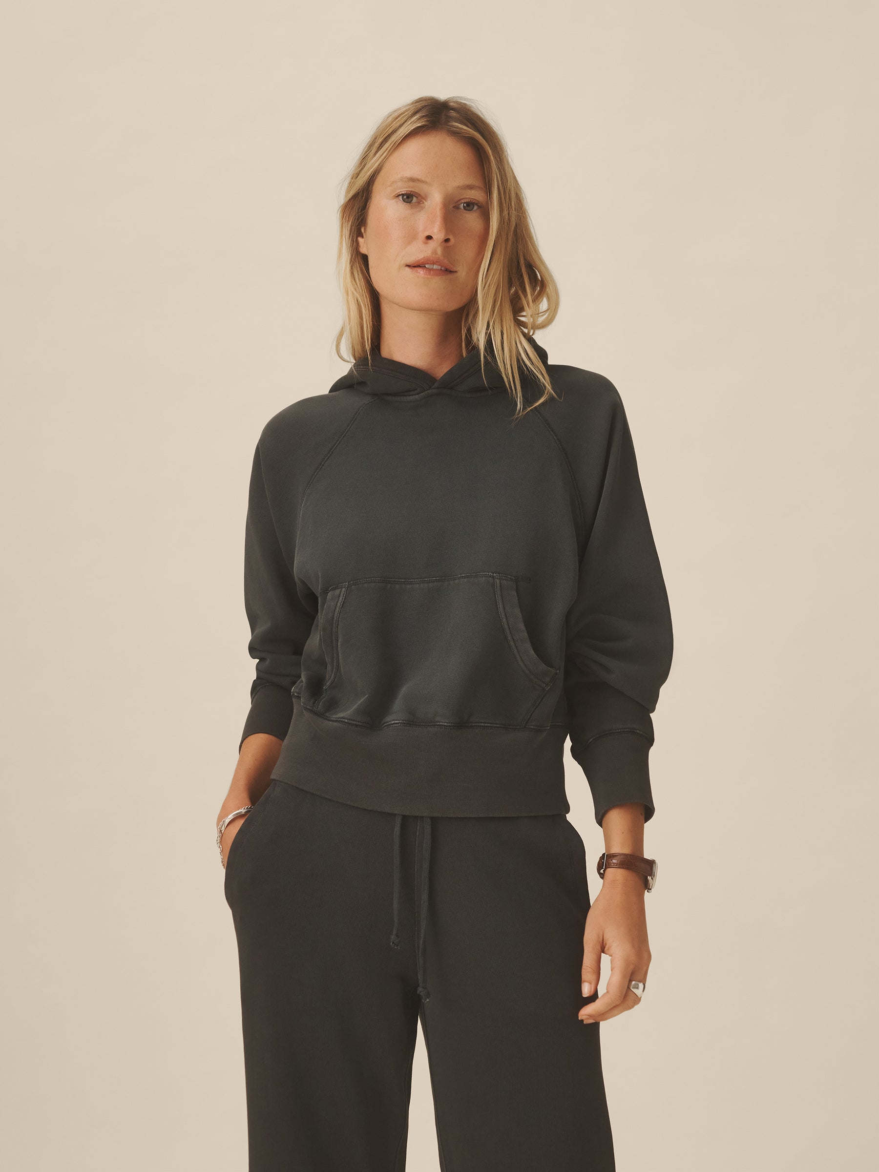 Soft Black Venice Wash Vintage Interloop Shrunken Hoodie - Image 4