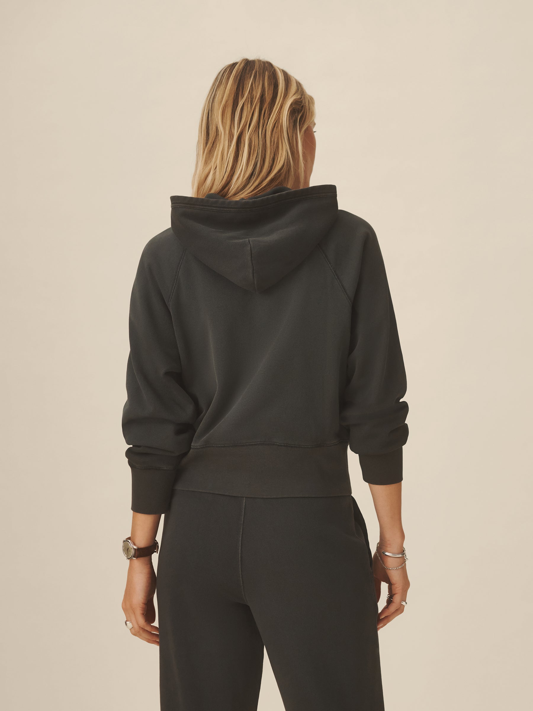 Soft Black Venice Wash Vintage Interloop Shrunken Hoodie - Image 6