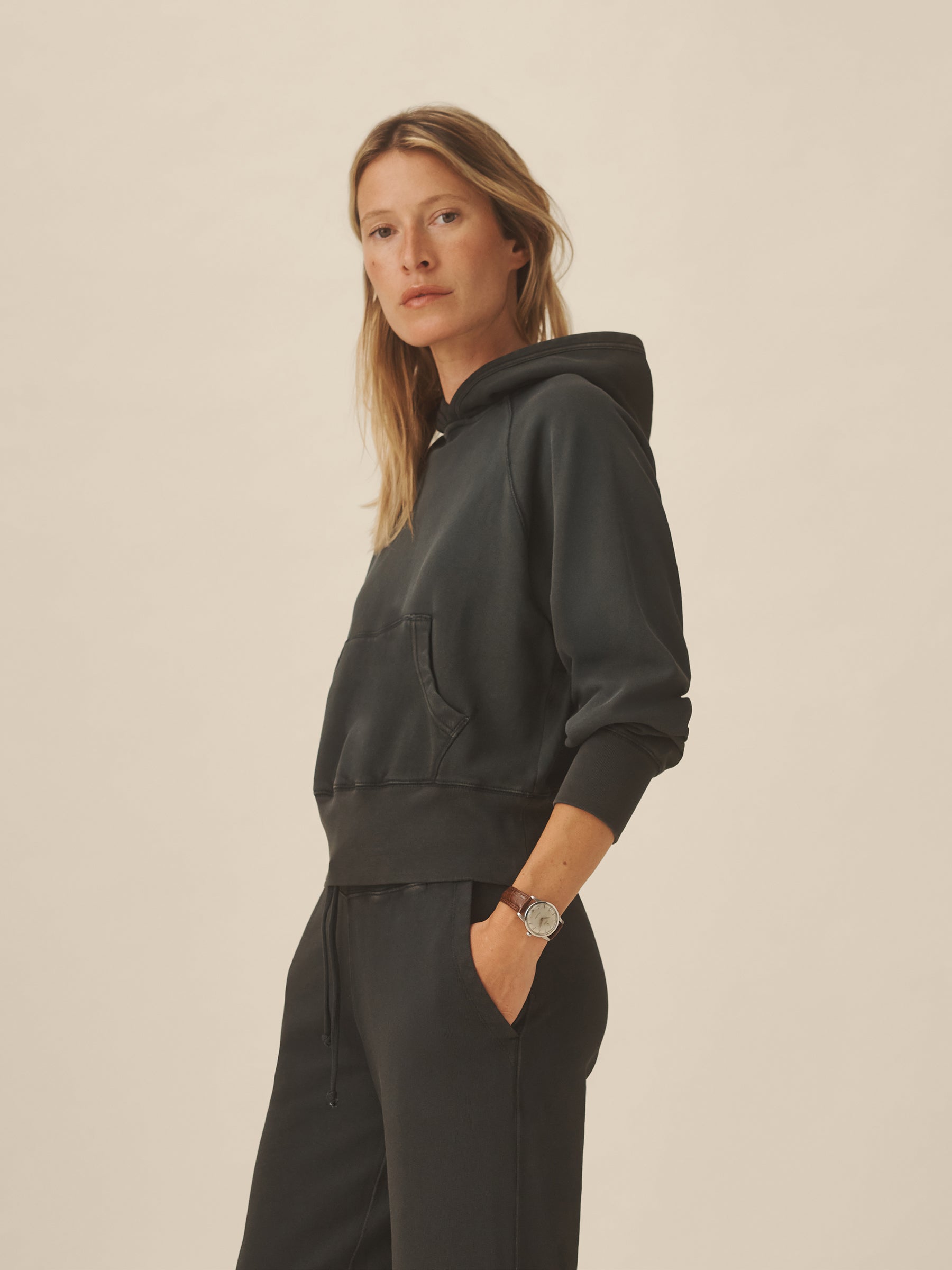 Soft Black Venice Wash Vintage Interloop Shrunken Hoodie - Image 5