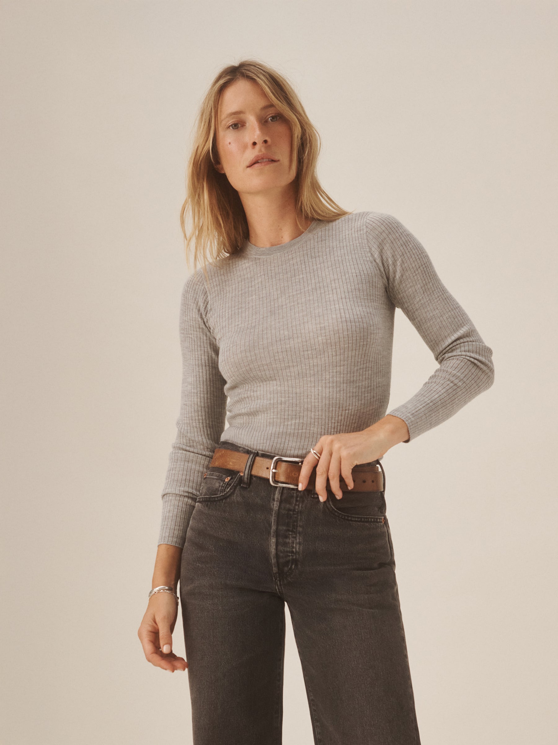 Alternative view of Light Heather Grey Featherweight Silk Cashmere L/S Crew