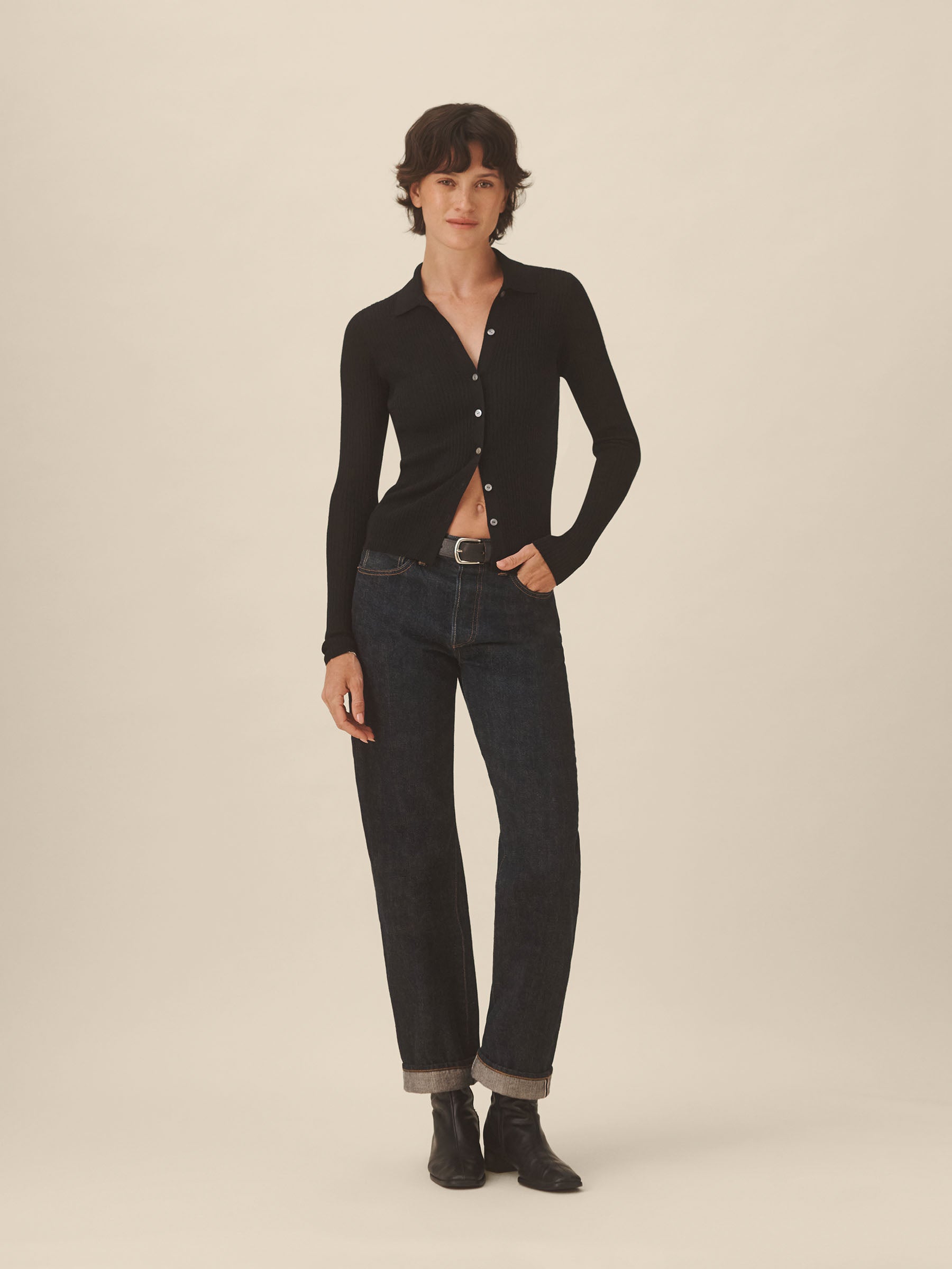 Alternative view of Black Featherweight Silk Cashmere Collared Cardigan