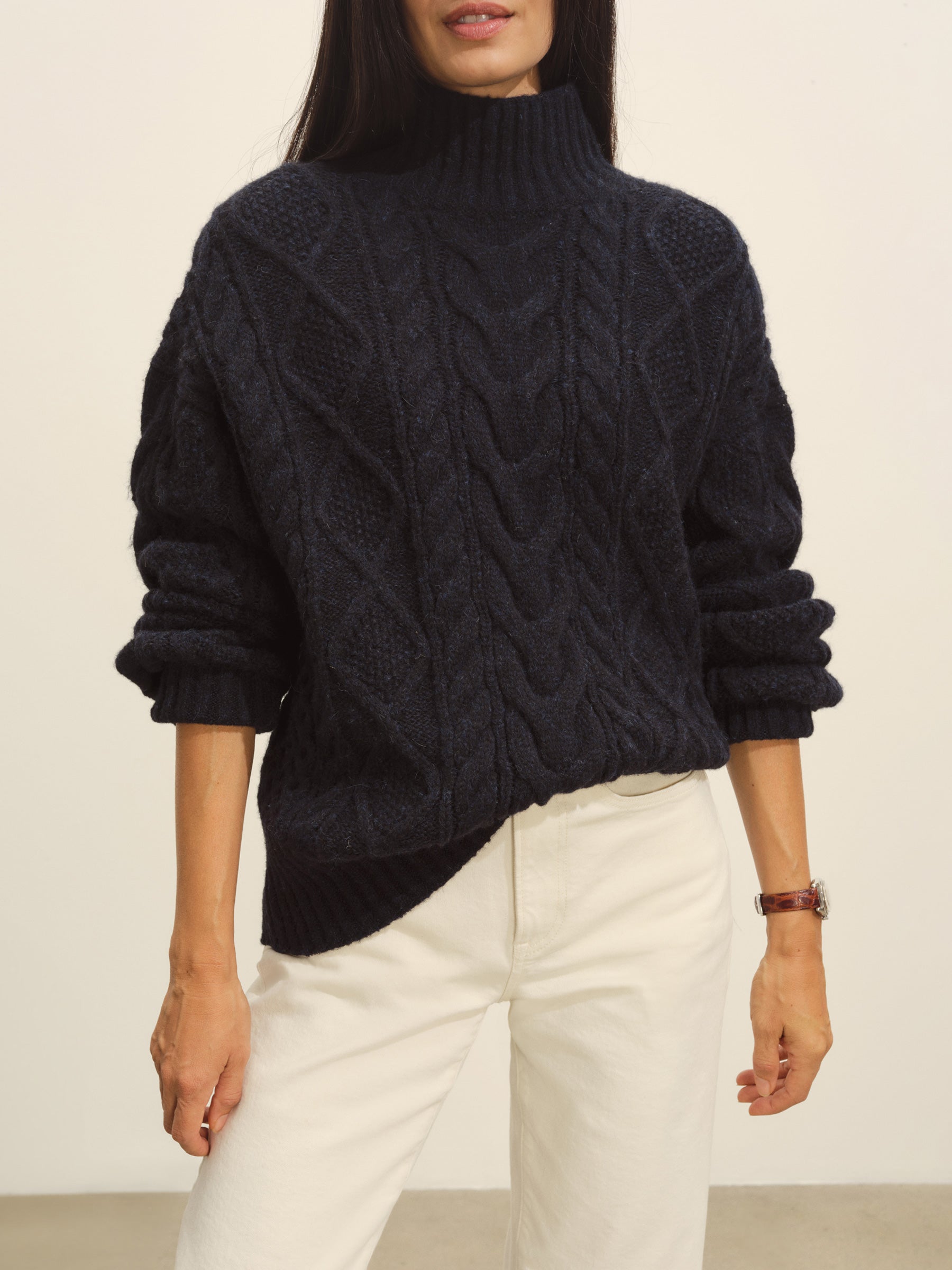 Dark Navy Highland Alpaca Cable Turtleneck - Image 4