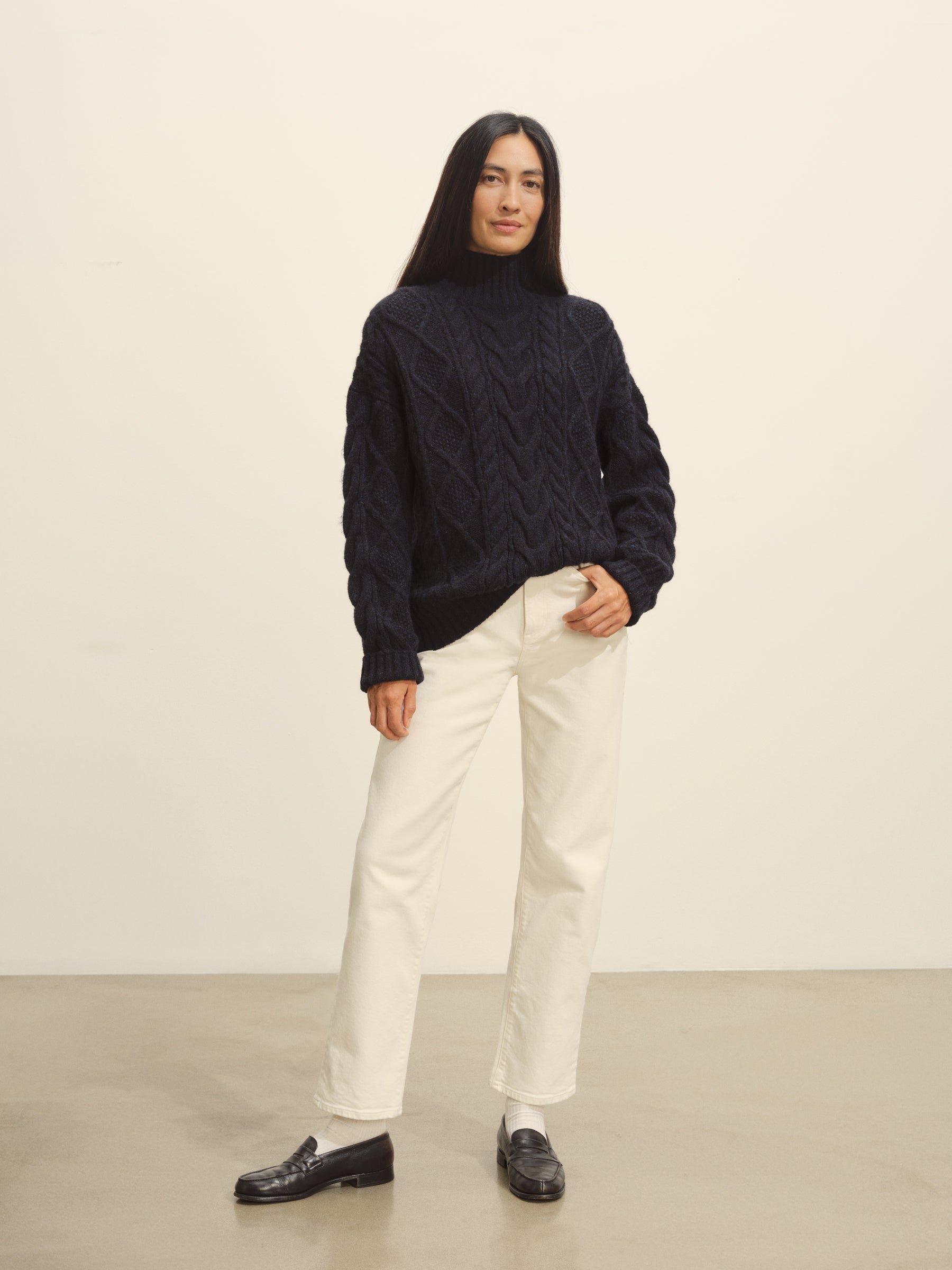 Dark Navy Highland Alpaca Cable Turtleneck - Image 3