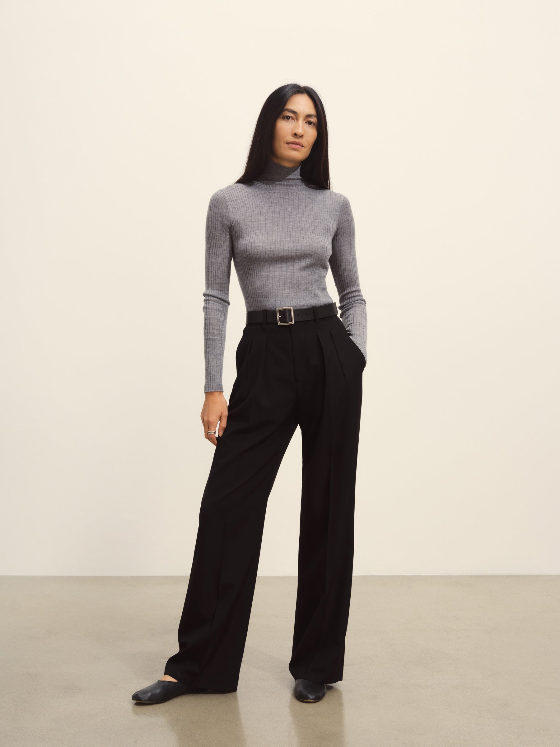Heather Grey Featherweight Silk Cashmere Turtleneck - Image 3