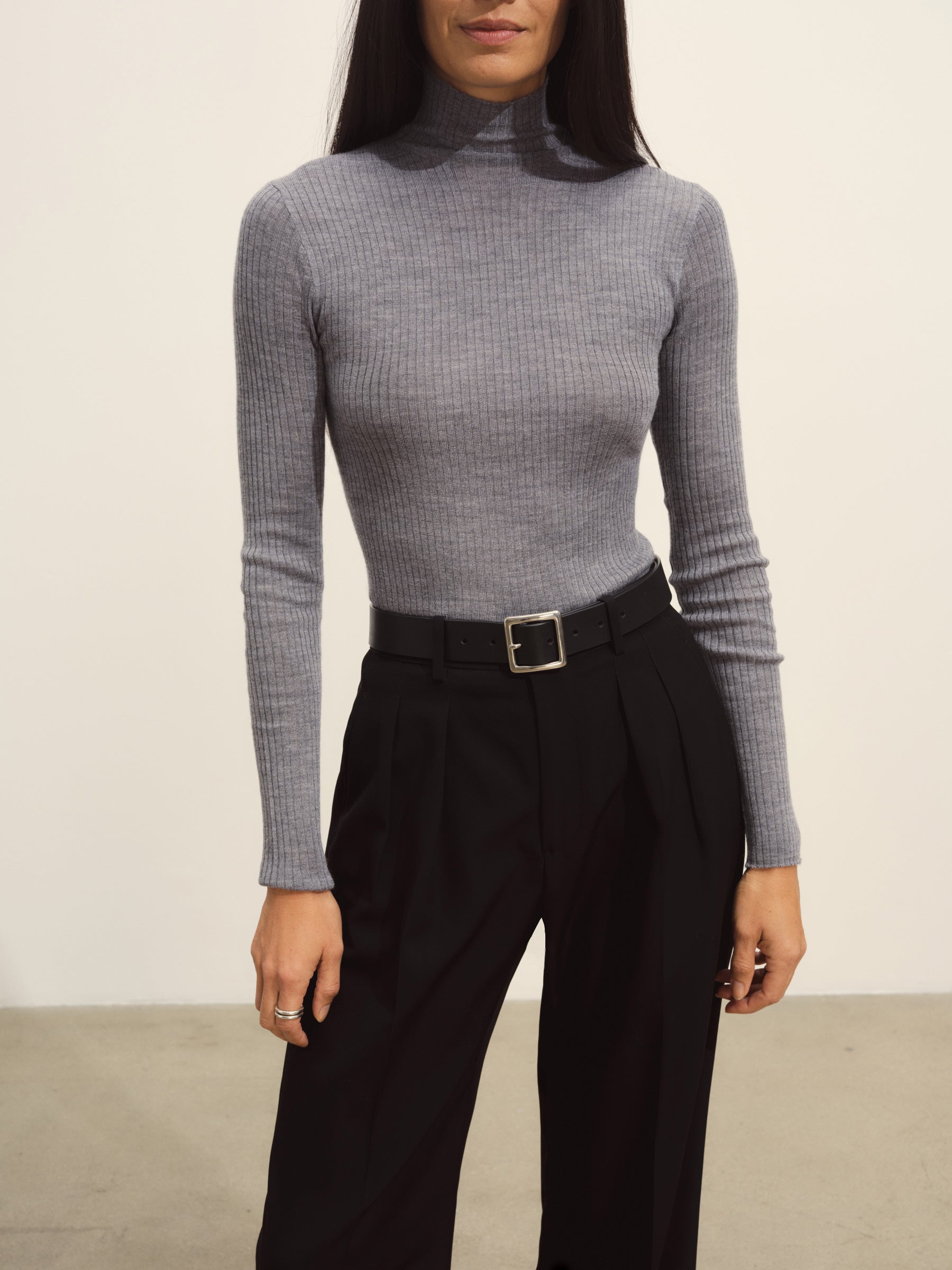 Heather Grey Featherweight Silk Cashmere Turtleneck - Image 4