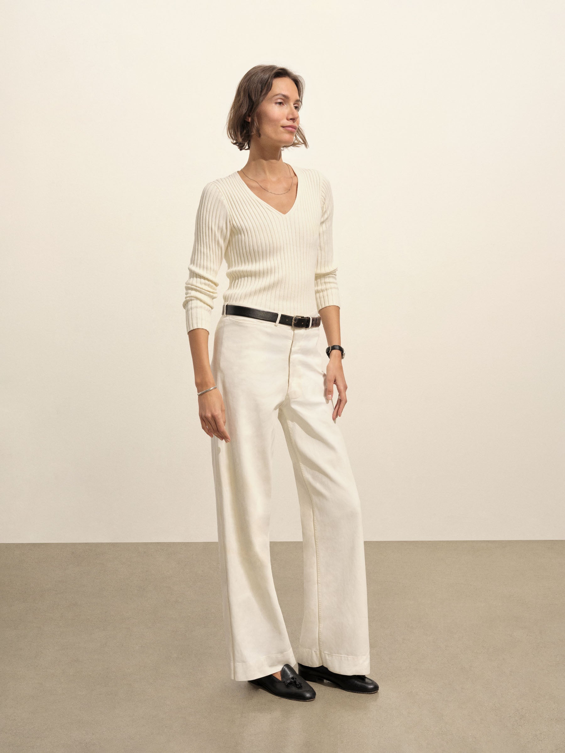 Natural Fluted Rib V-Neck Long Sleeve - Image 5