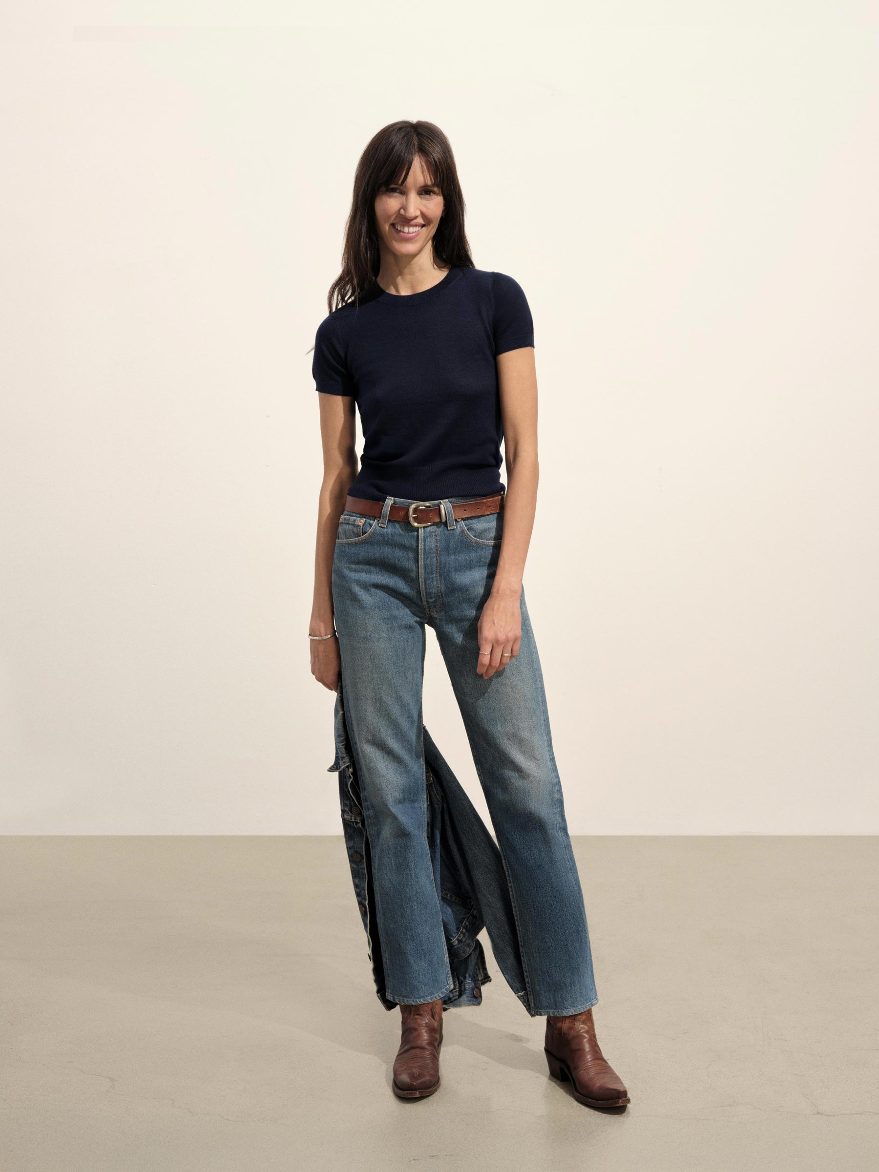 Dark Navy Featherweight Silk Cashmere Tee - Image 3