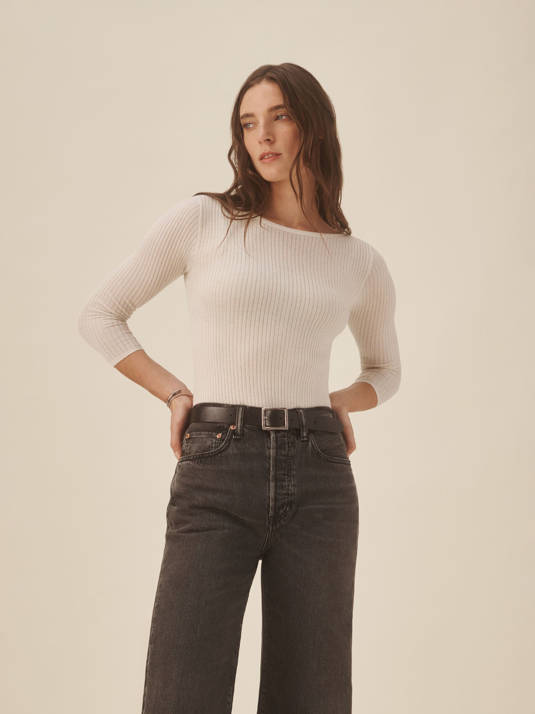 Natural Featherweight Silk Cashmere Bateau Neck L/S - Image 3