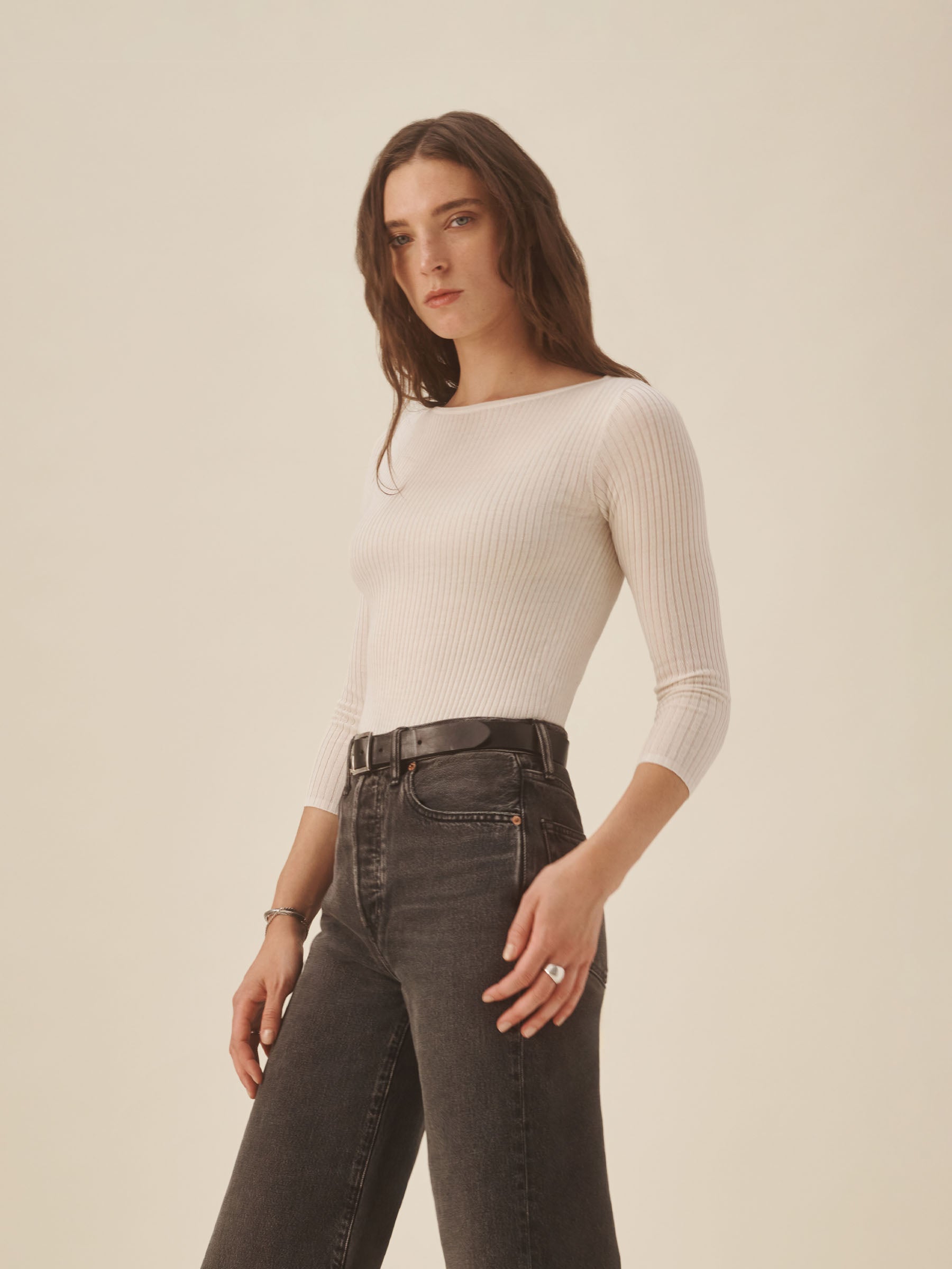 Natural Featherweight Silk Cashmere Bateau Neck L/S - Image 4