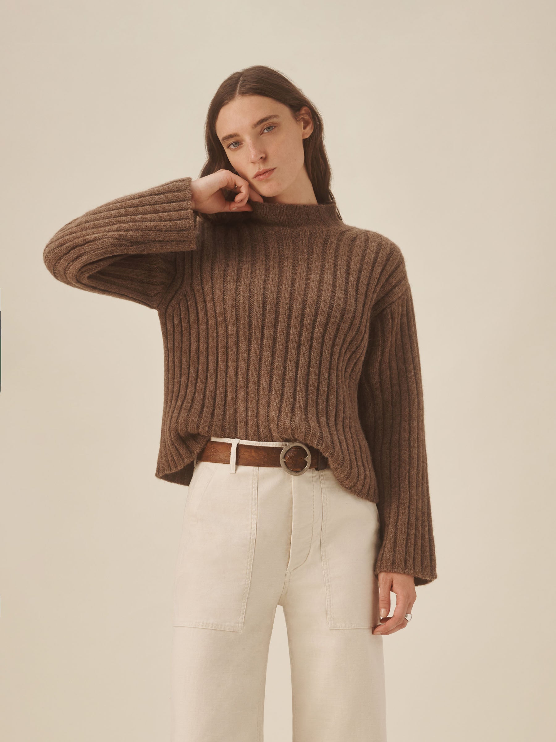 Marled Chestnut Highland Alpaca Bolded Rib Turtleneck - Image 4