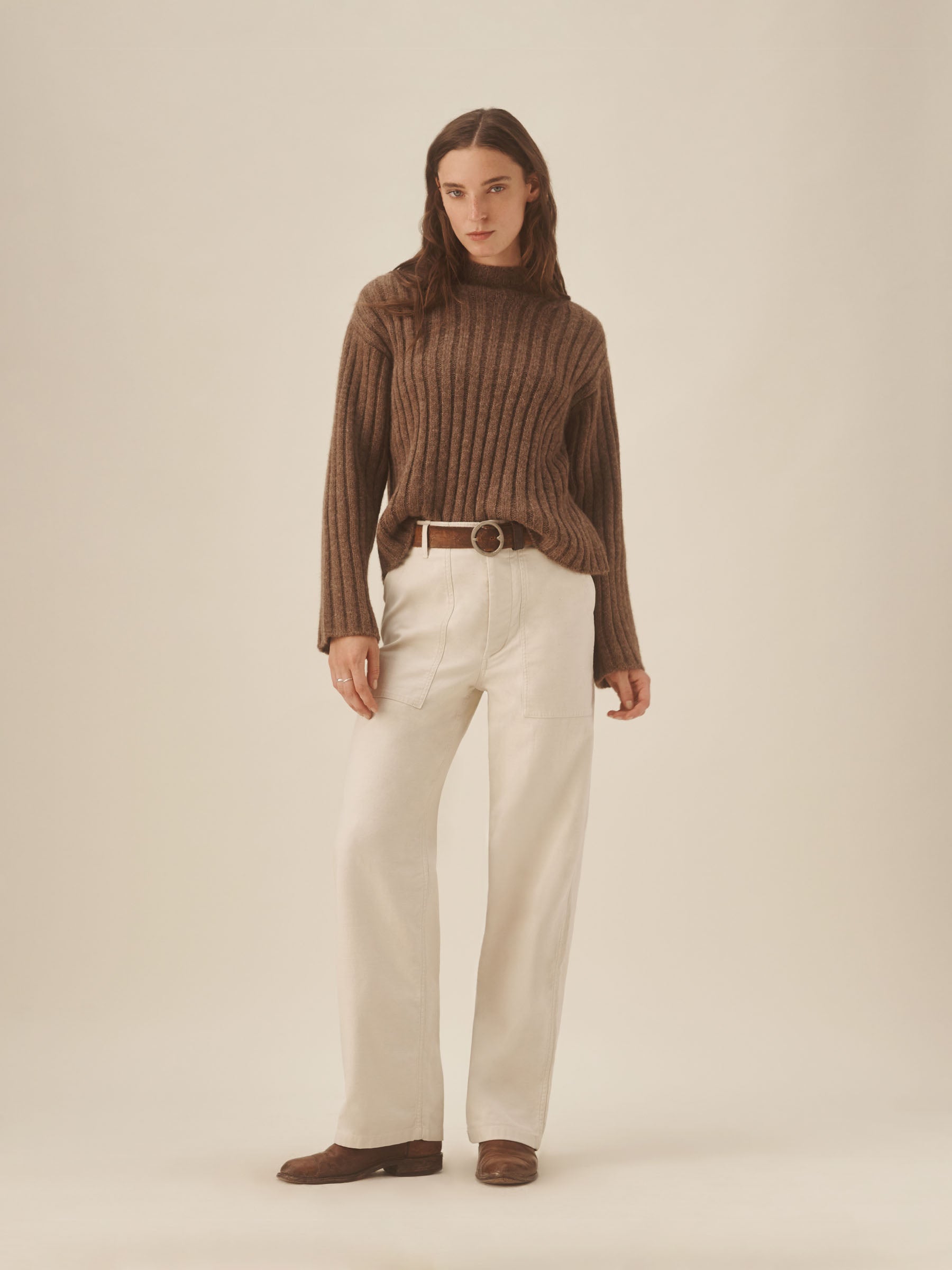 Marled Chestnut Highland Alpaca Bolded Rib Turtleneck - Image 3