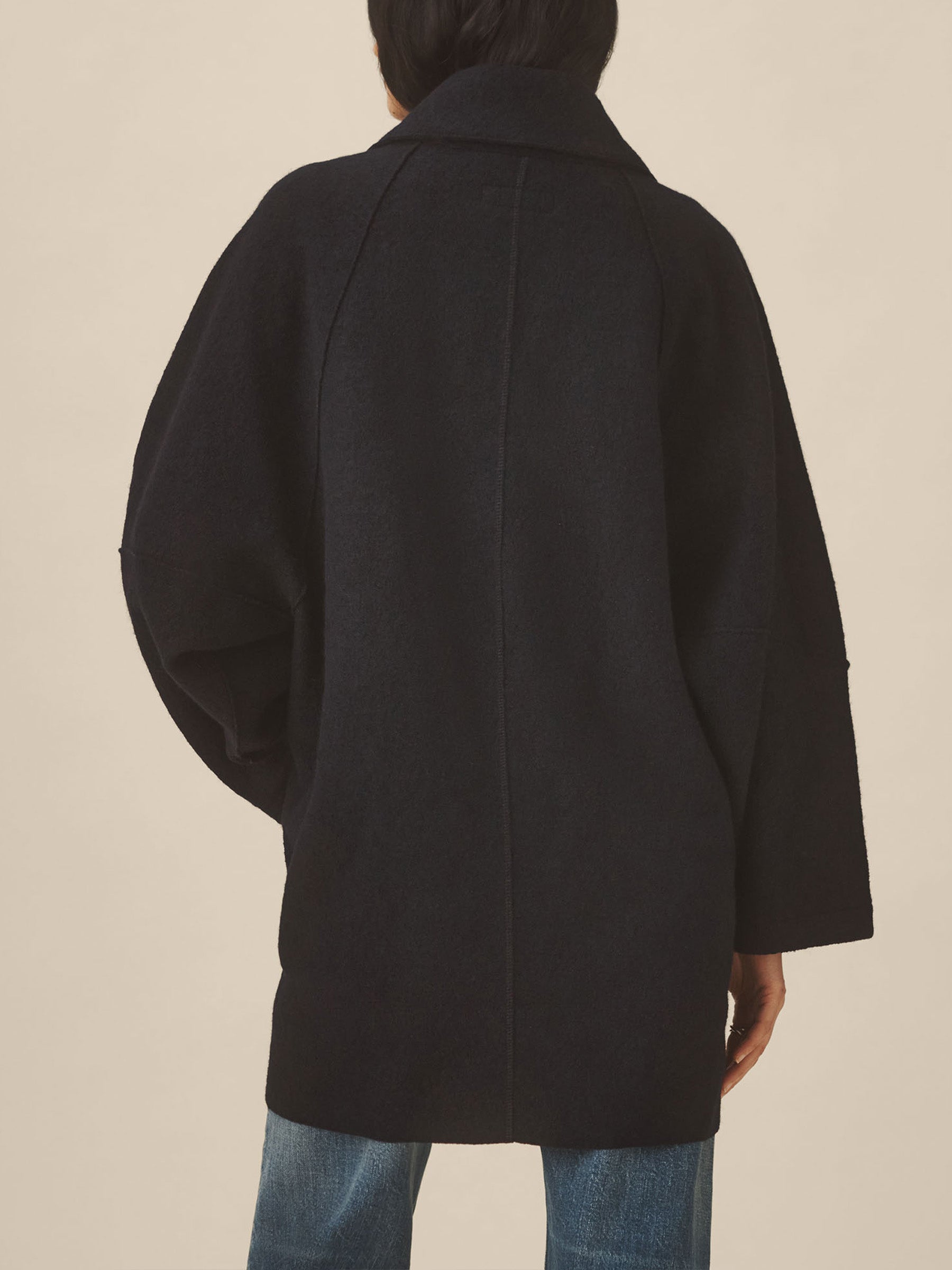 Navy Felted Wool Blanket Coat - Image 6