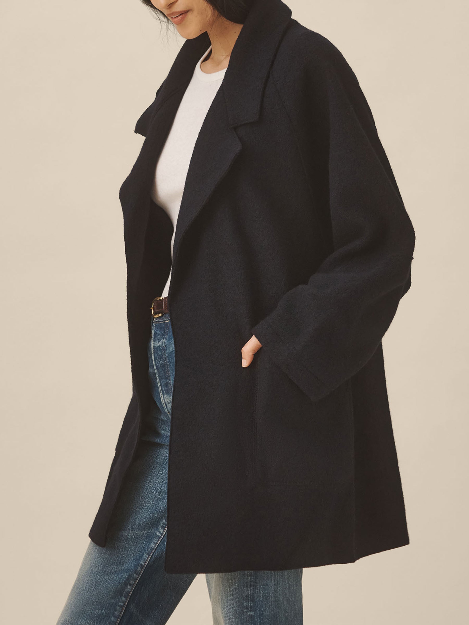 Navy Felted Wool Blanket Coat - Image 5