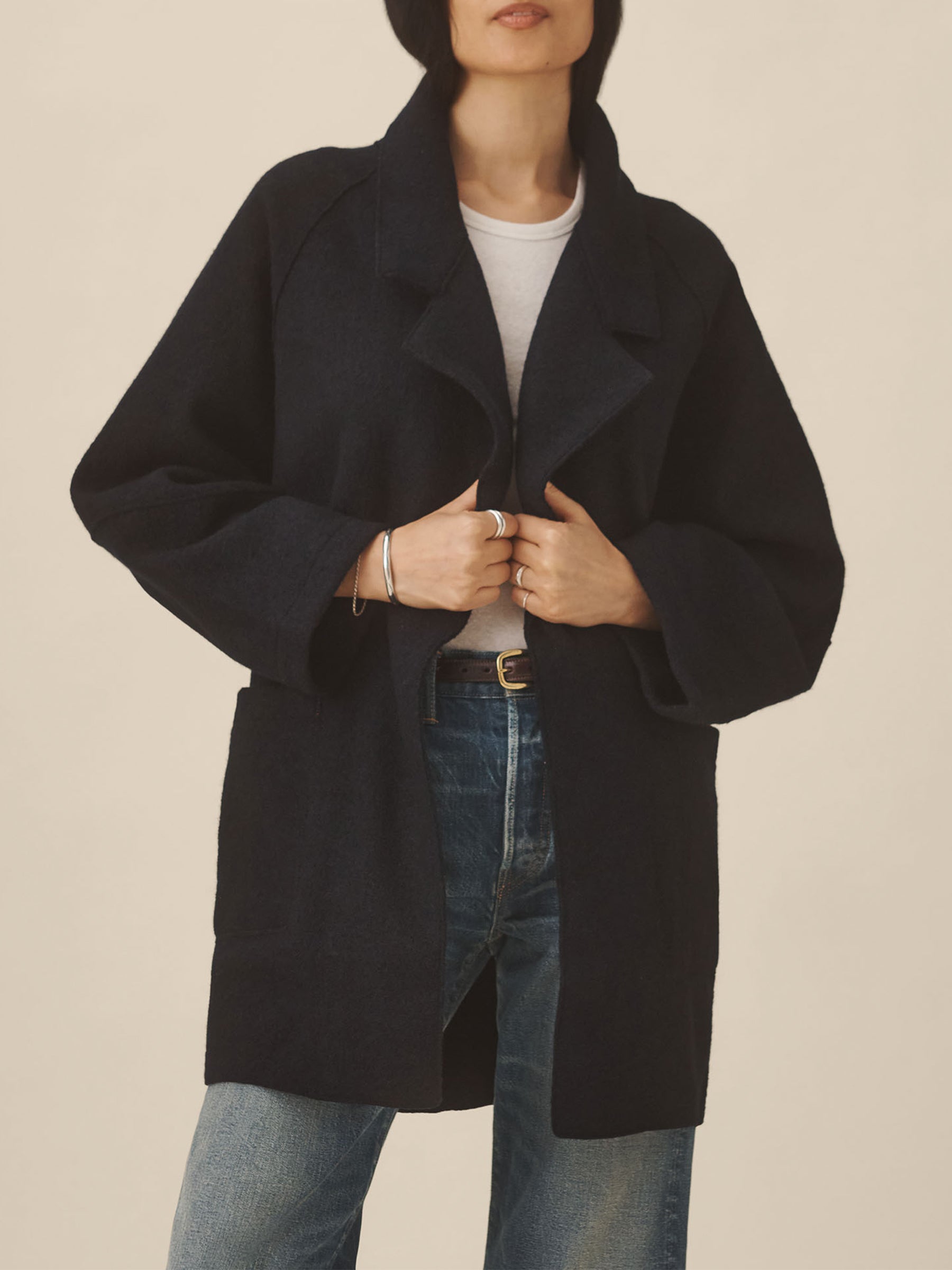 Navy Felted Wool Blanket Coat - Image 4