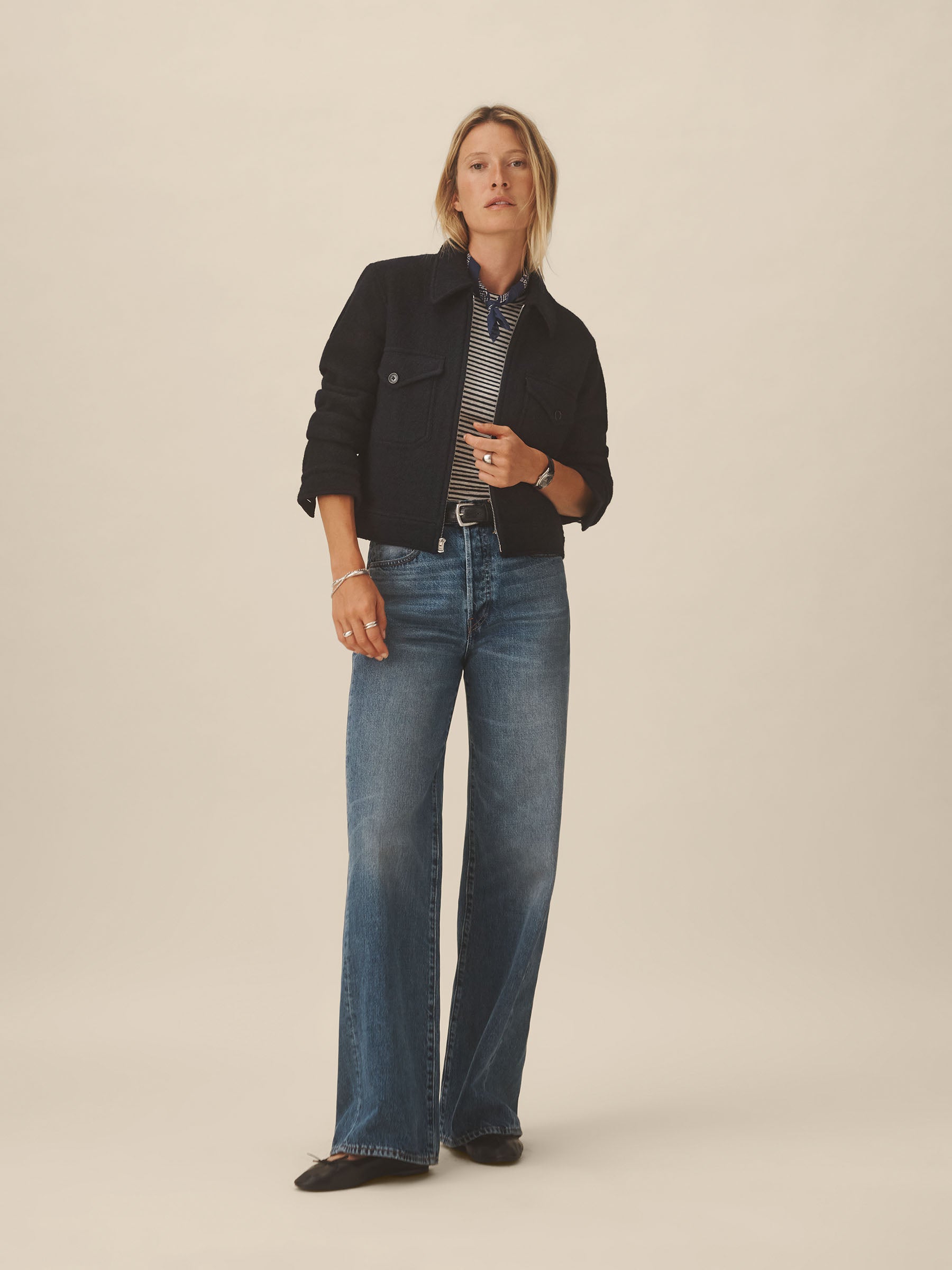 Navy Felted Wool Rider Jacket - Image 5