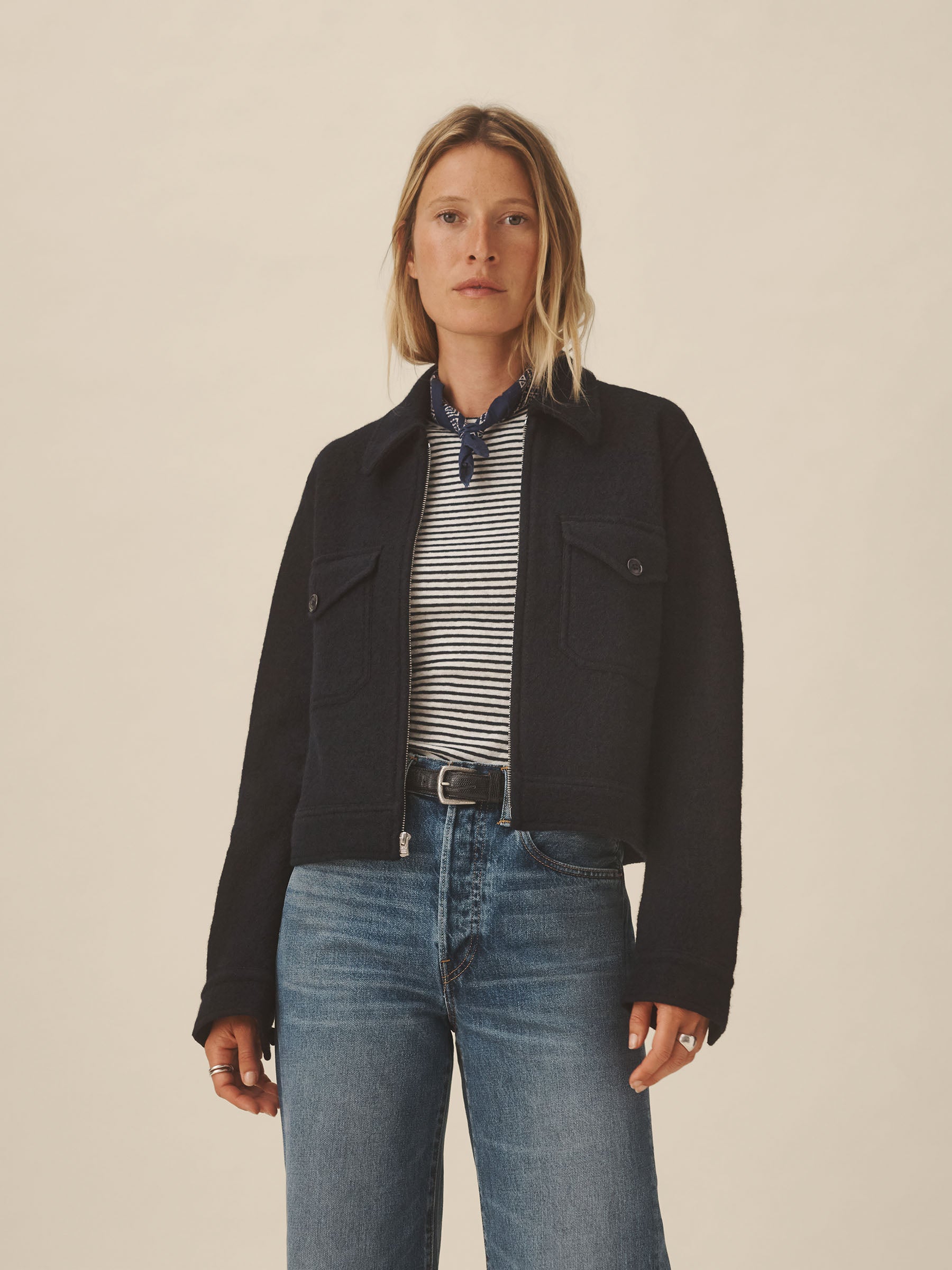 Navy Felted Wool Rider Jacket - Image 3
