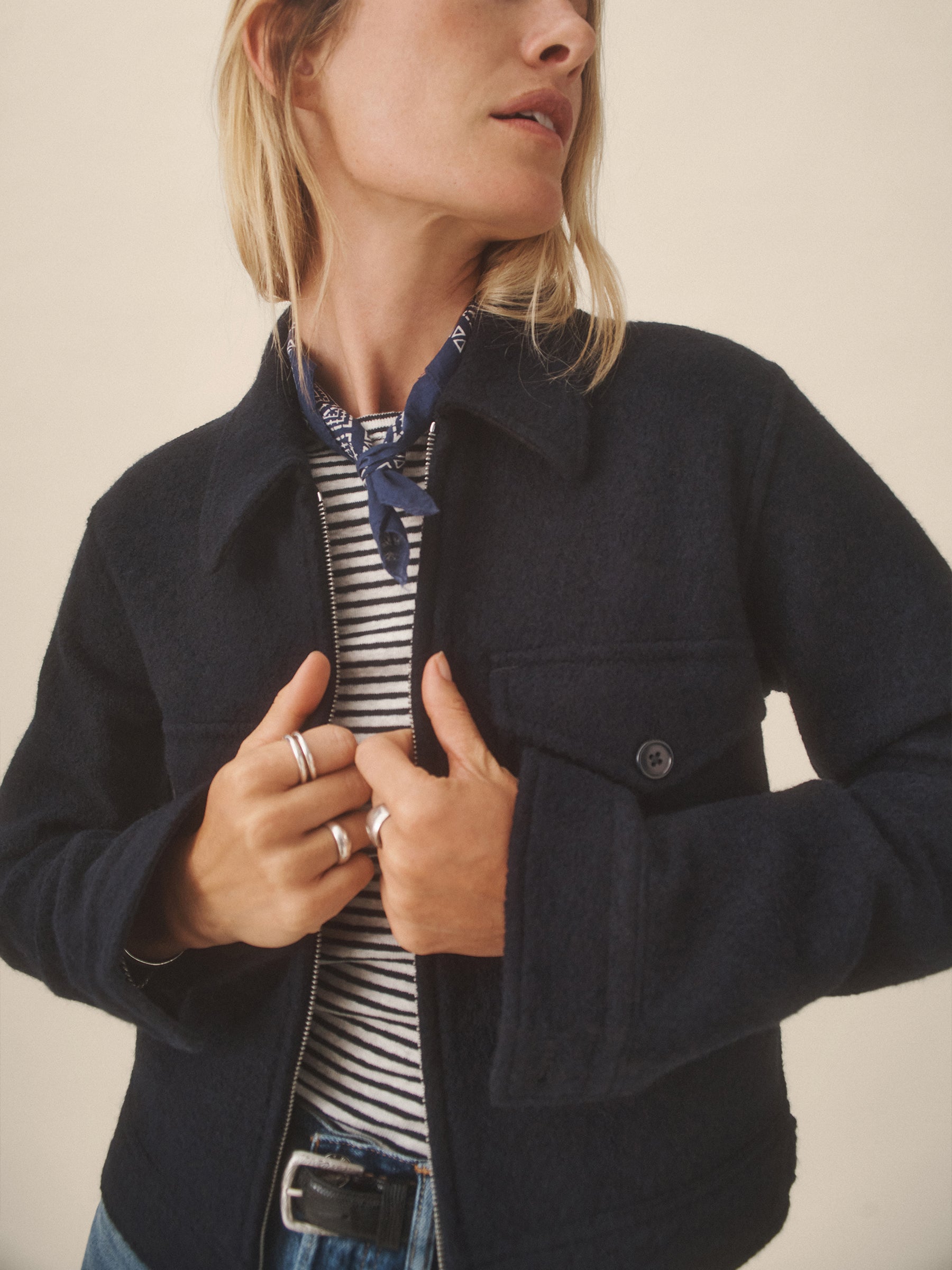 Navy Felted Wool Rider Jacket - Image 4
