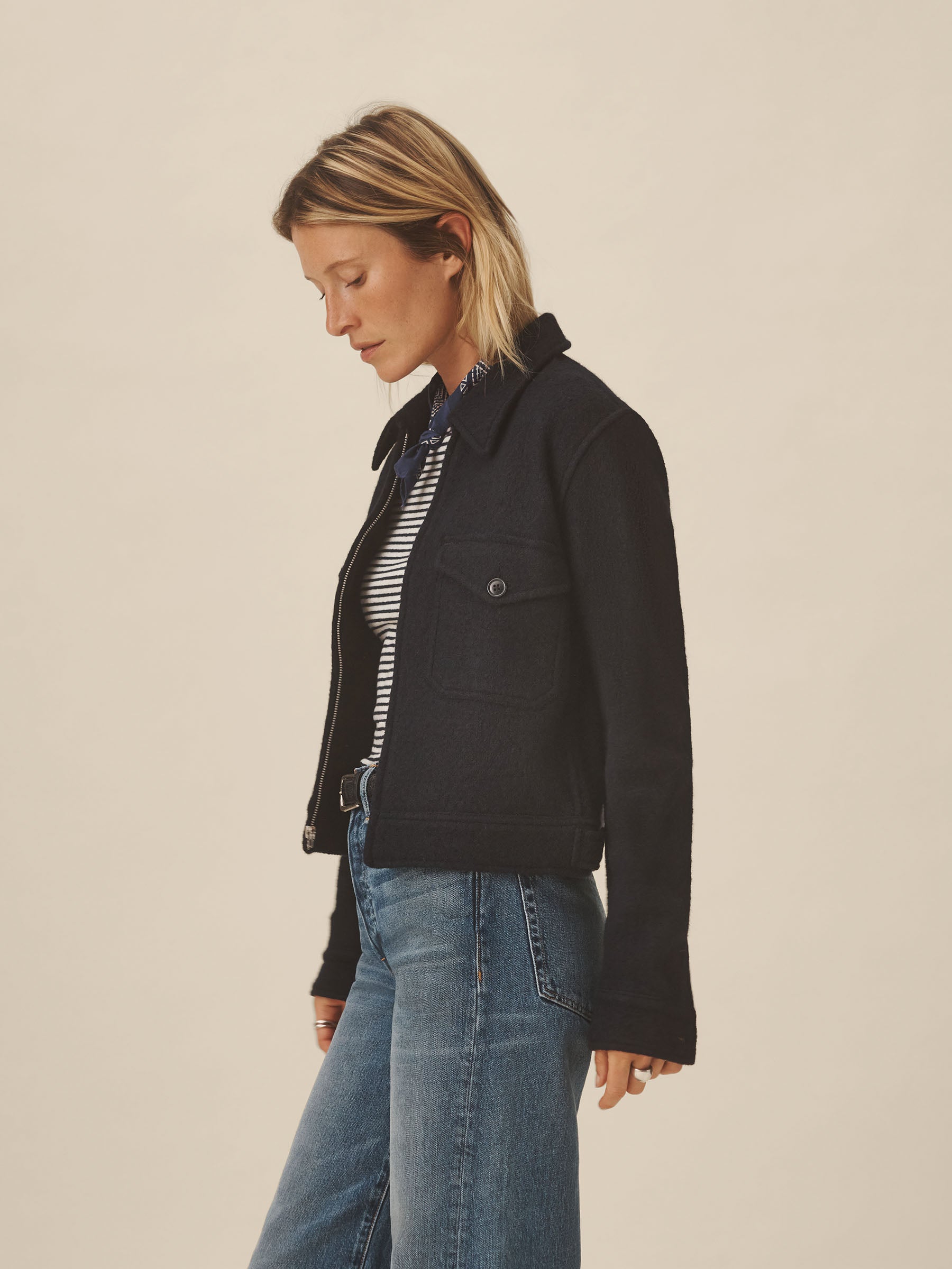 Navy Felted Wool Rider Jacket - Image 6