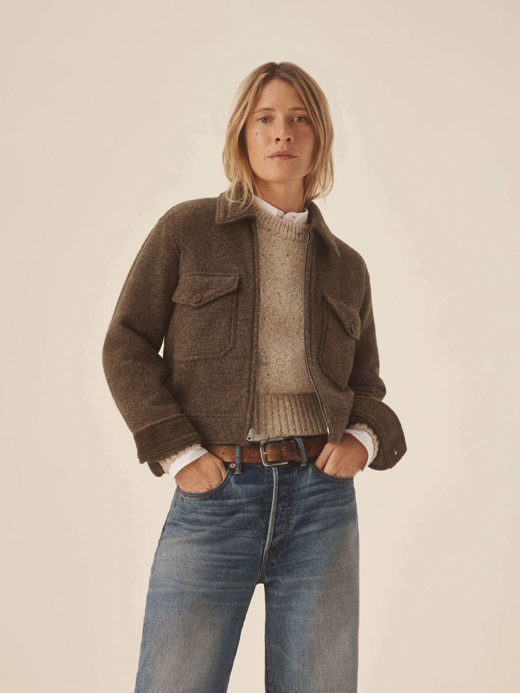 Marled River Rock Felted Wool Rider Jacket - Image 3