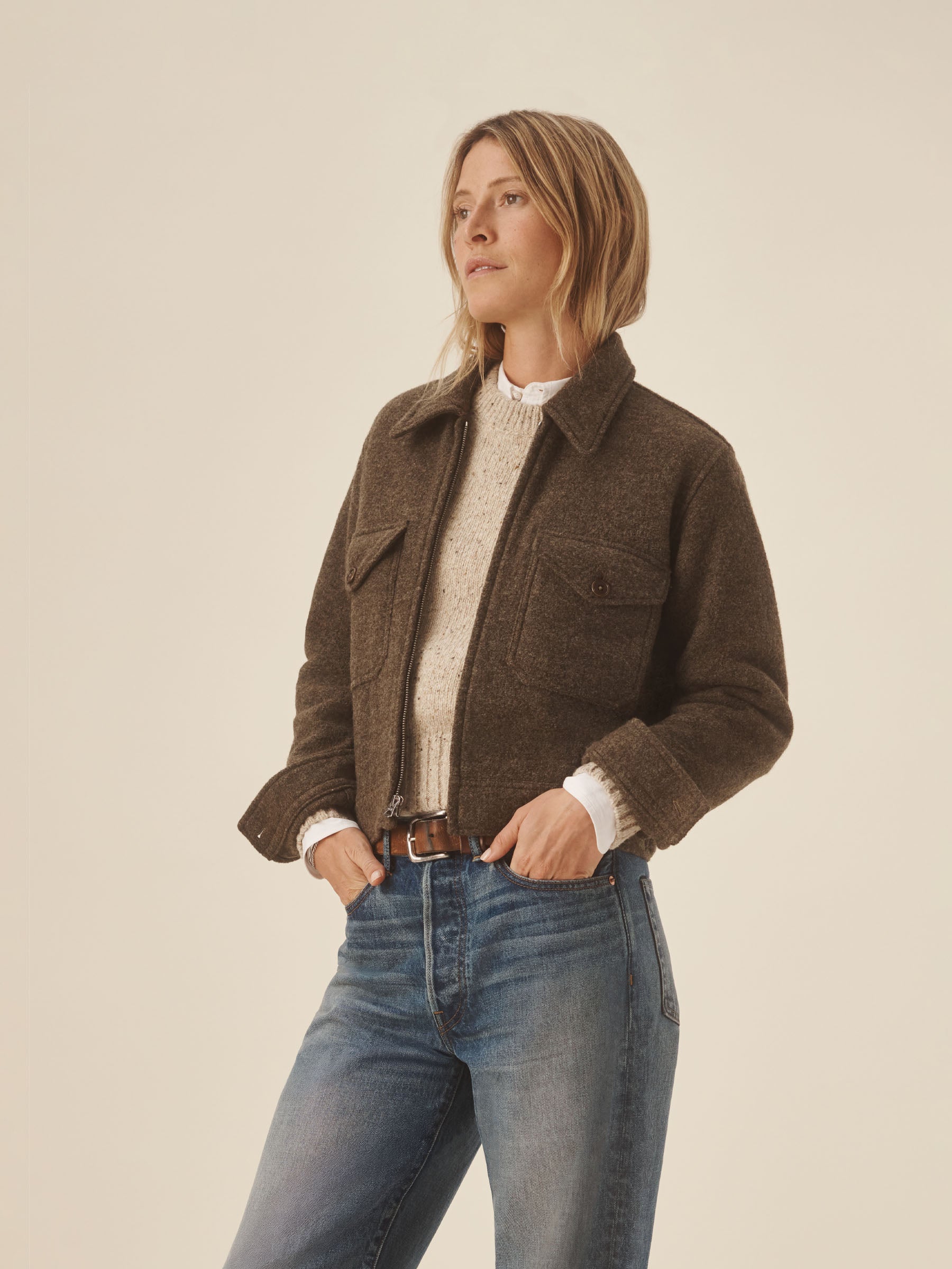 Marled River Rock Felted Wool Rider Jacket - Image 4