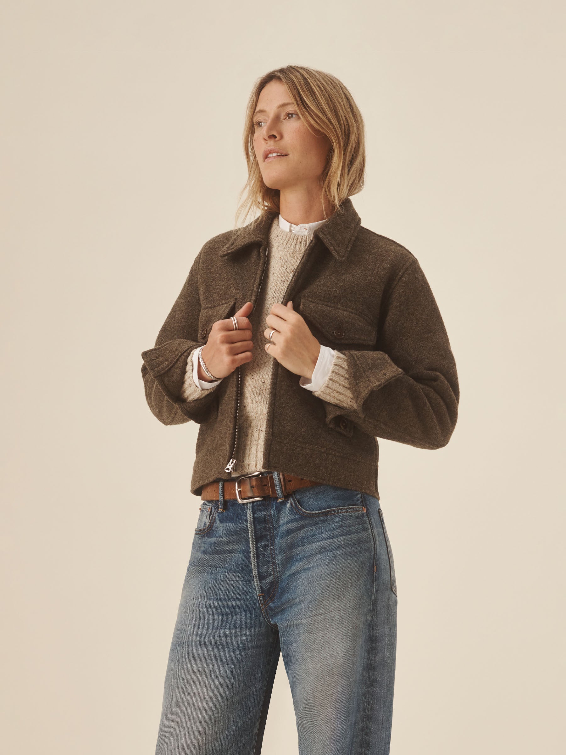 Marled River Rock Felted Wool Rider Jacket - Image 5