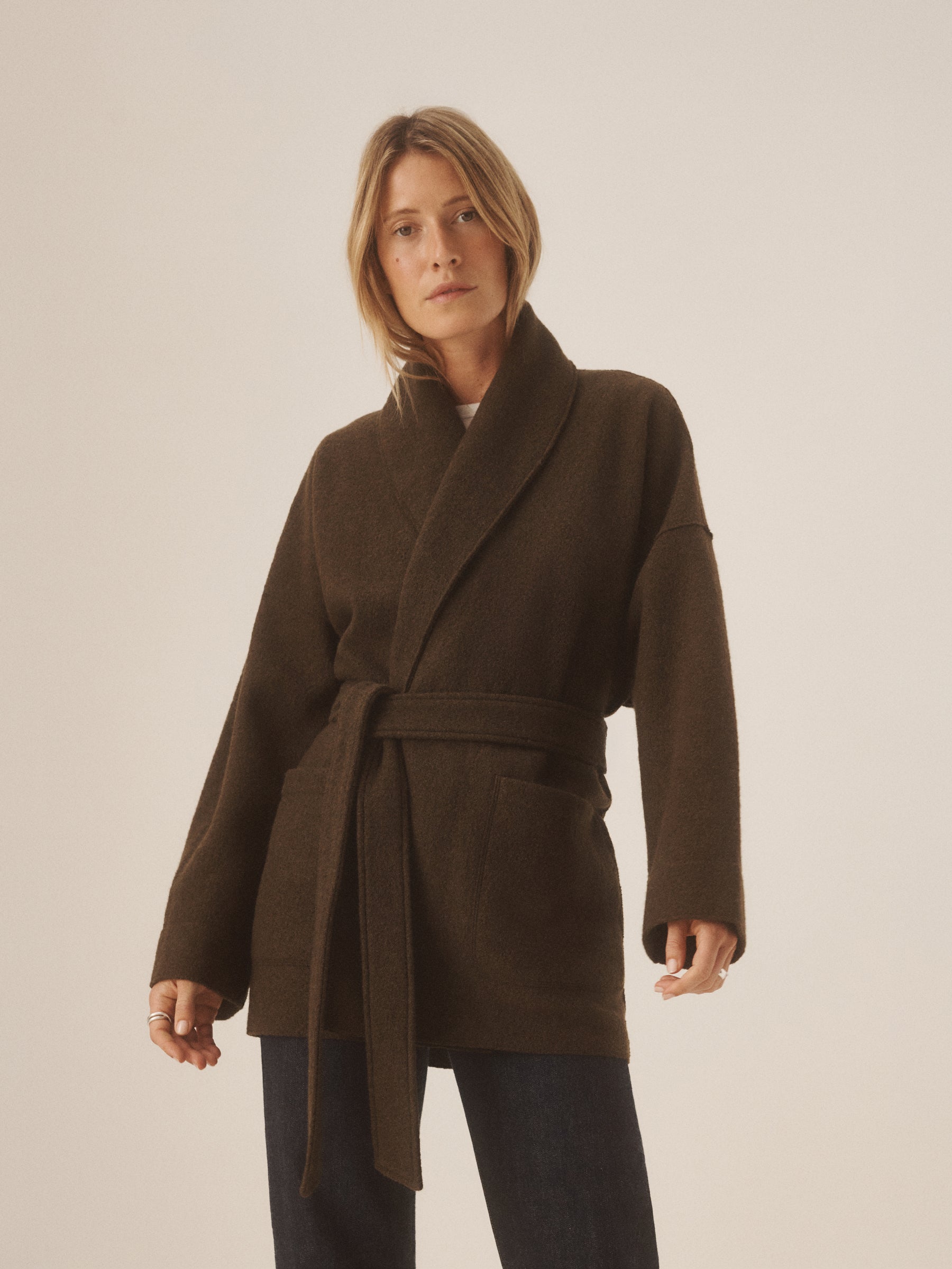 Marled River Rock Felted Wool Wrap Coat - Image 4
