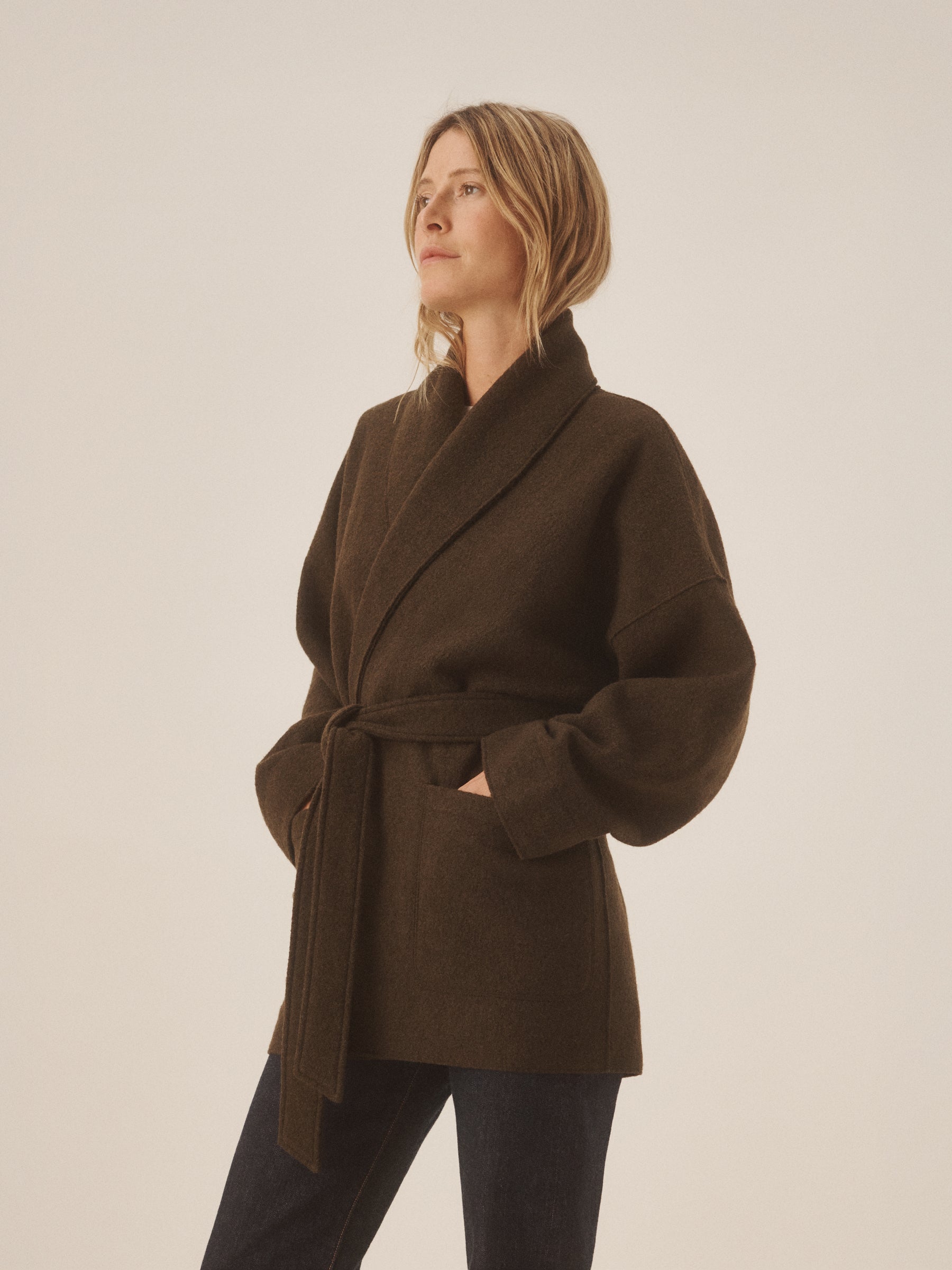 Marled River Rock Felted Wool Wrap Coat - Image 5