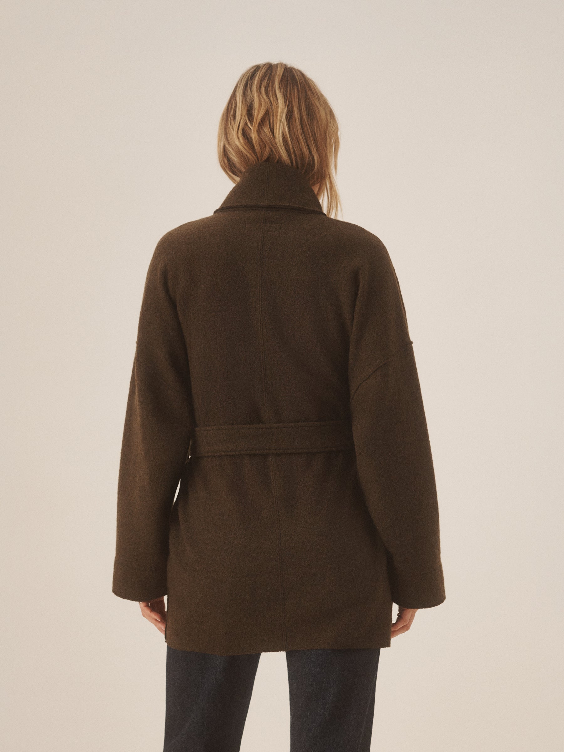 Marled River Rock Felted Wool Wrap Coat - Image 6